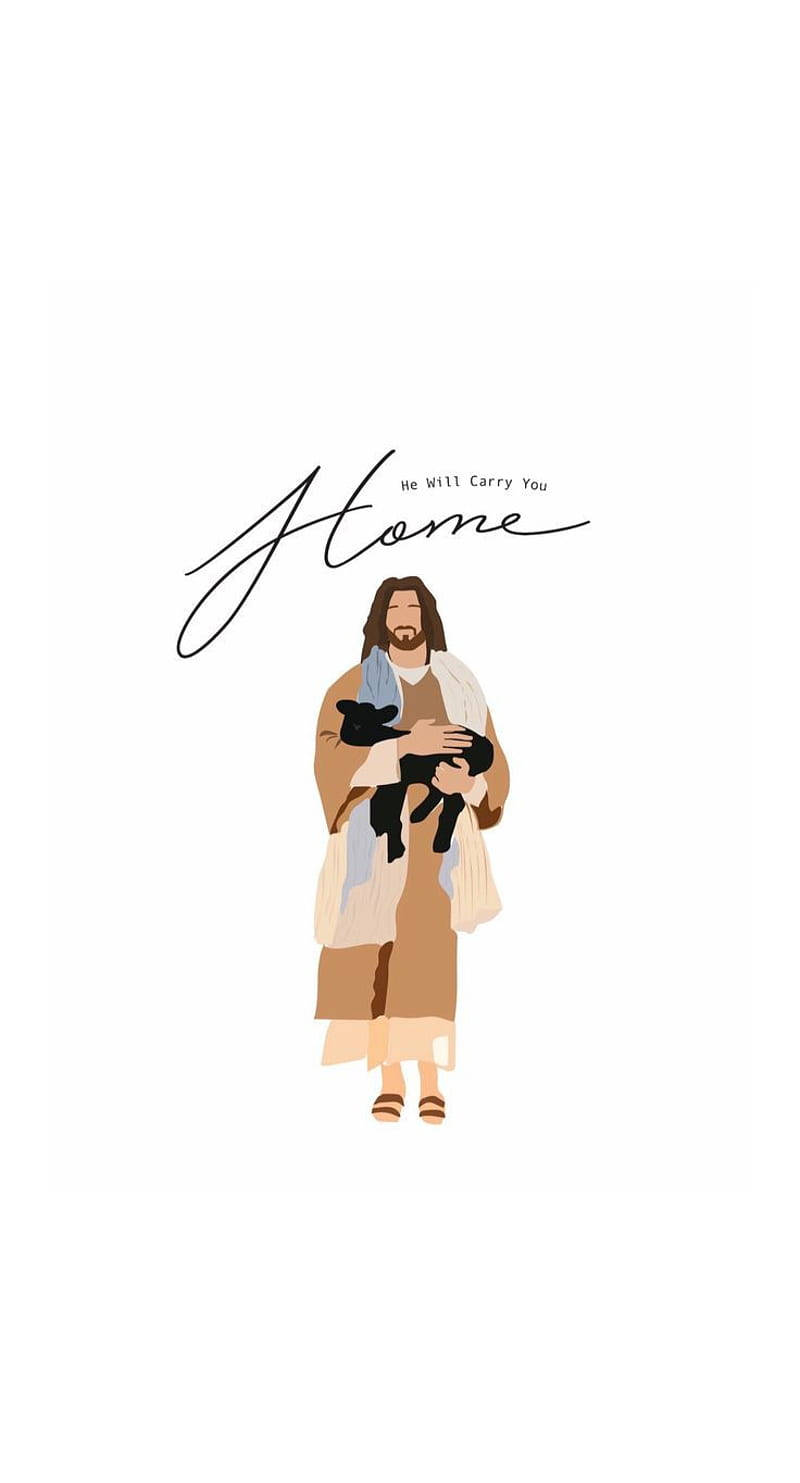Cute Jesus Carrying Lamb Wallpaper