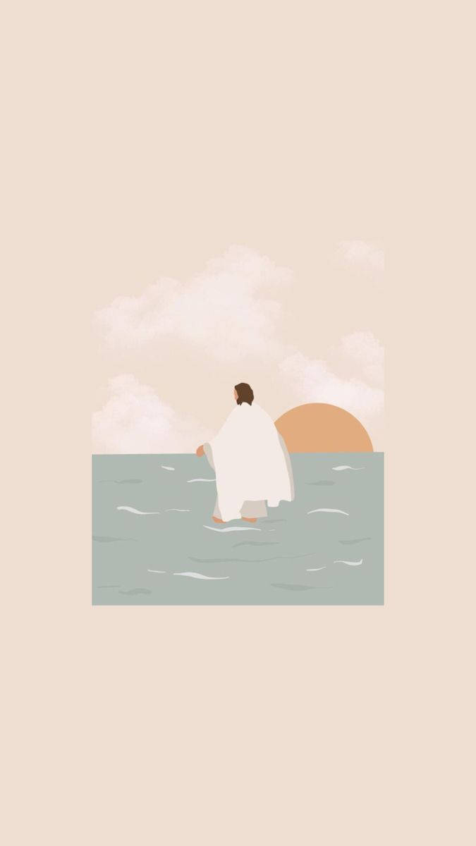Cute Jesus Walking On Water Wallpaper