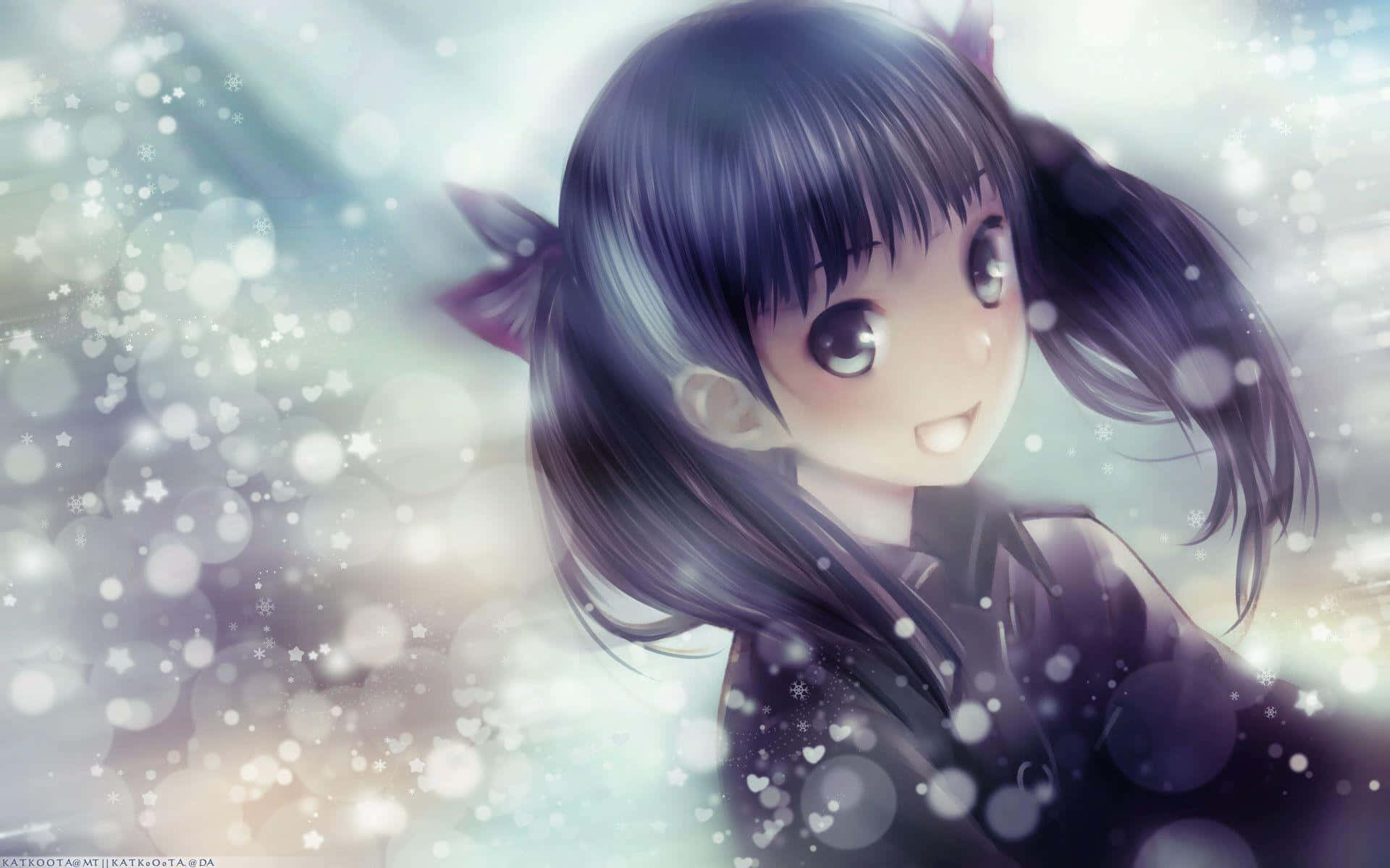 Einsüßes, Kawaii Anime-mädchen Lächelt Fröhlich. Wallpaper