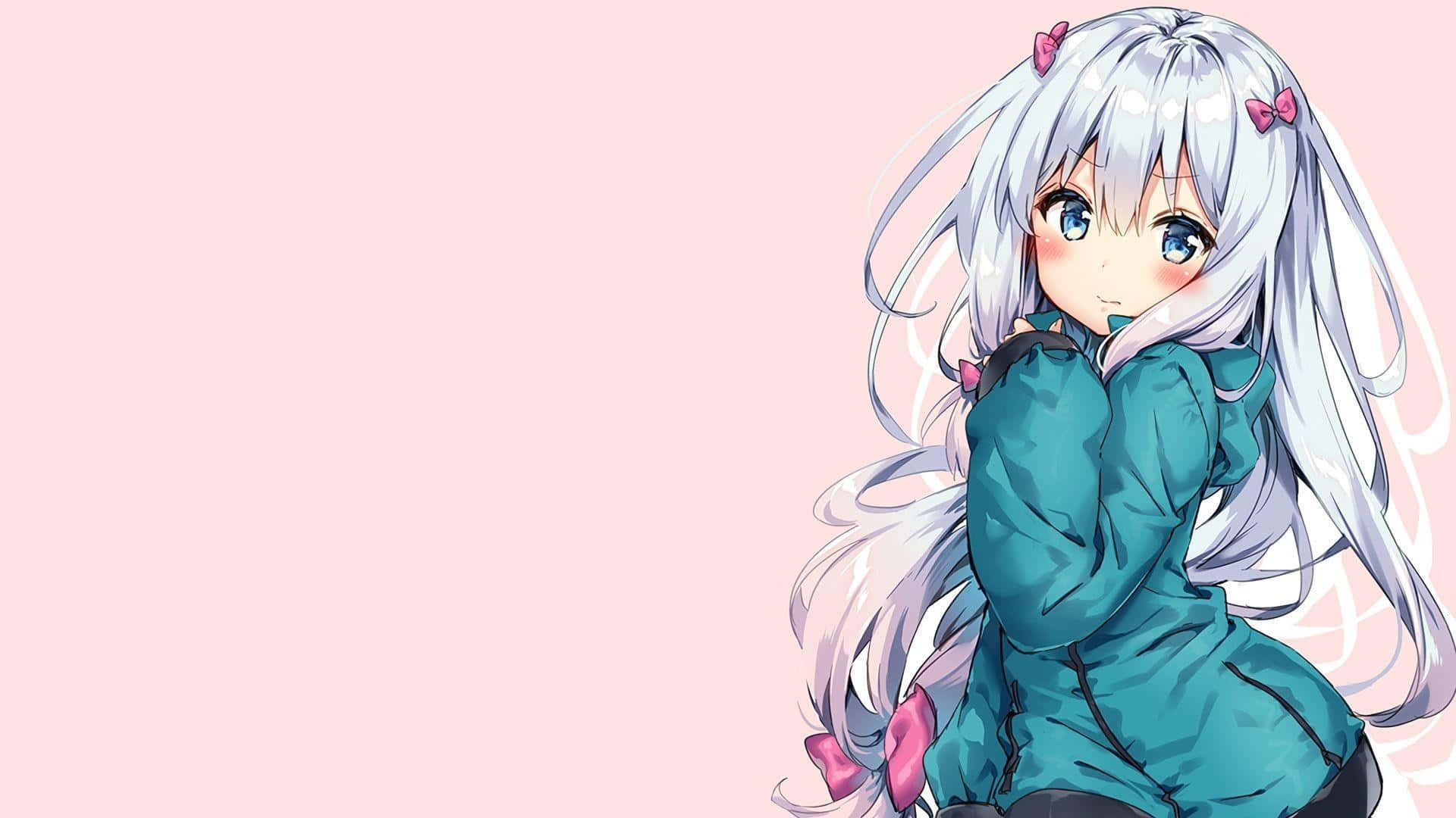 A cute Kawaii Anime Girl smiling with her eyes closed Wallpaper