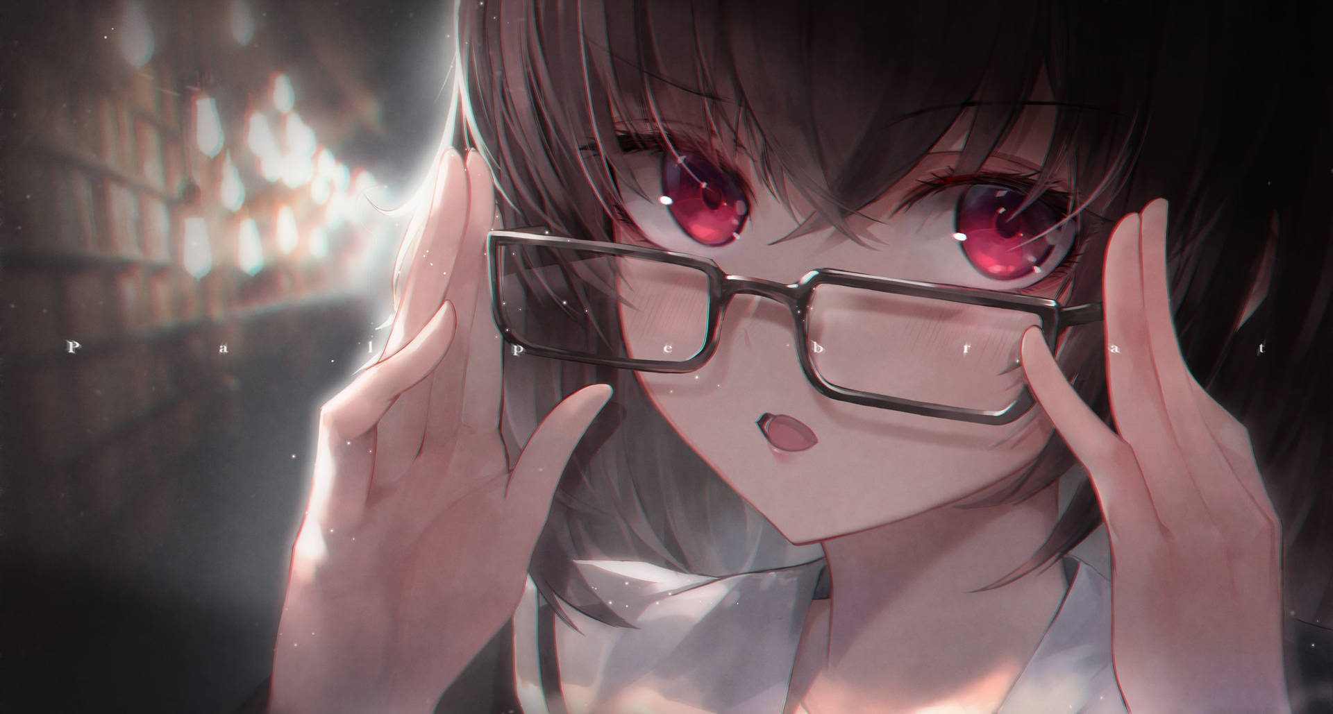 Cute Kawaii Anime Girl Adjusting Glasses Wallpaper