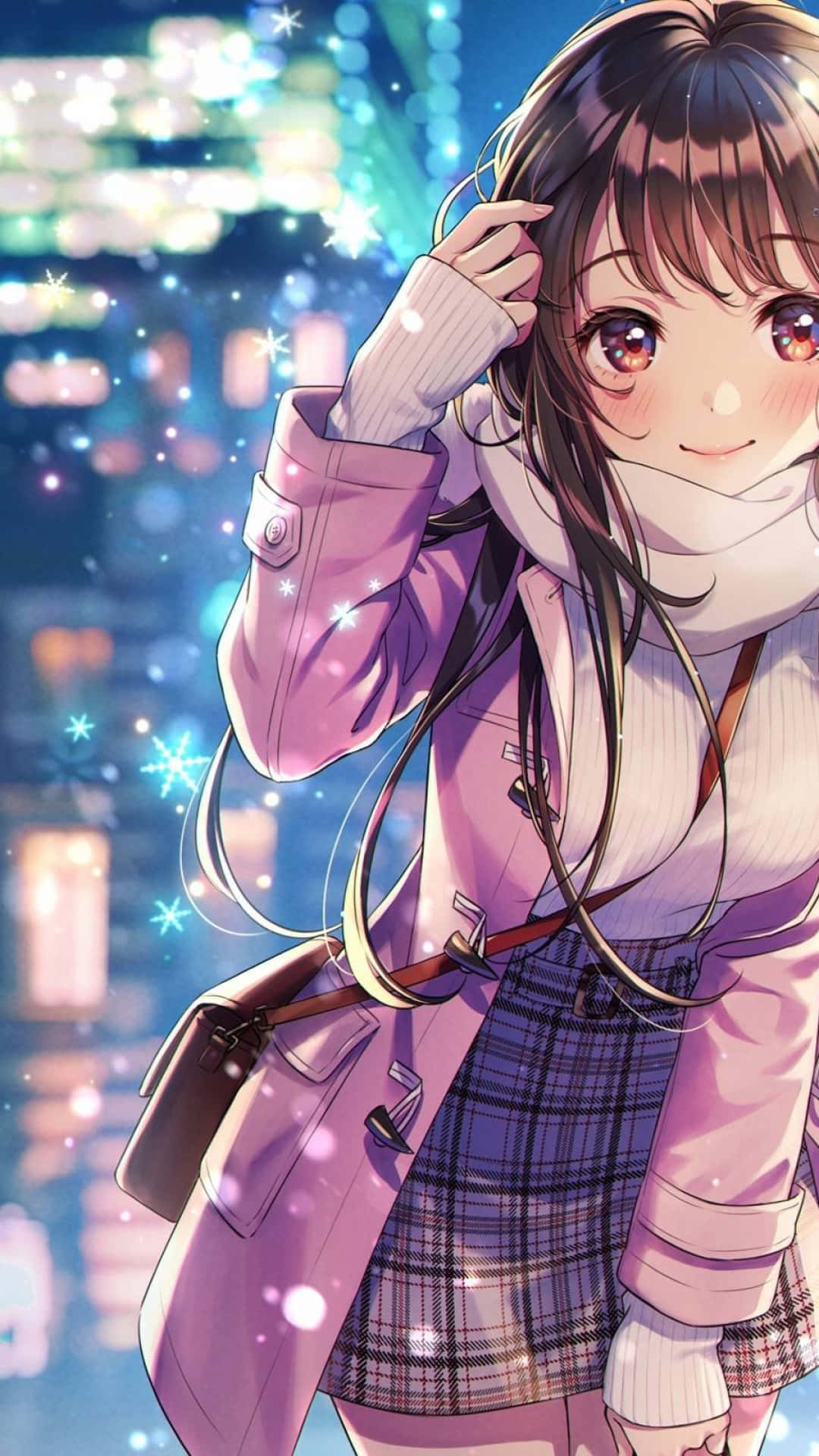 Download Cute Kawaii Anime Girl Winter Outfit Wallpaper | Wallpapers.Com
