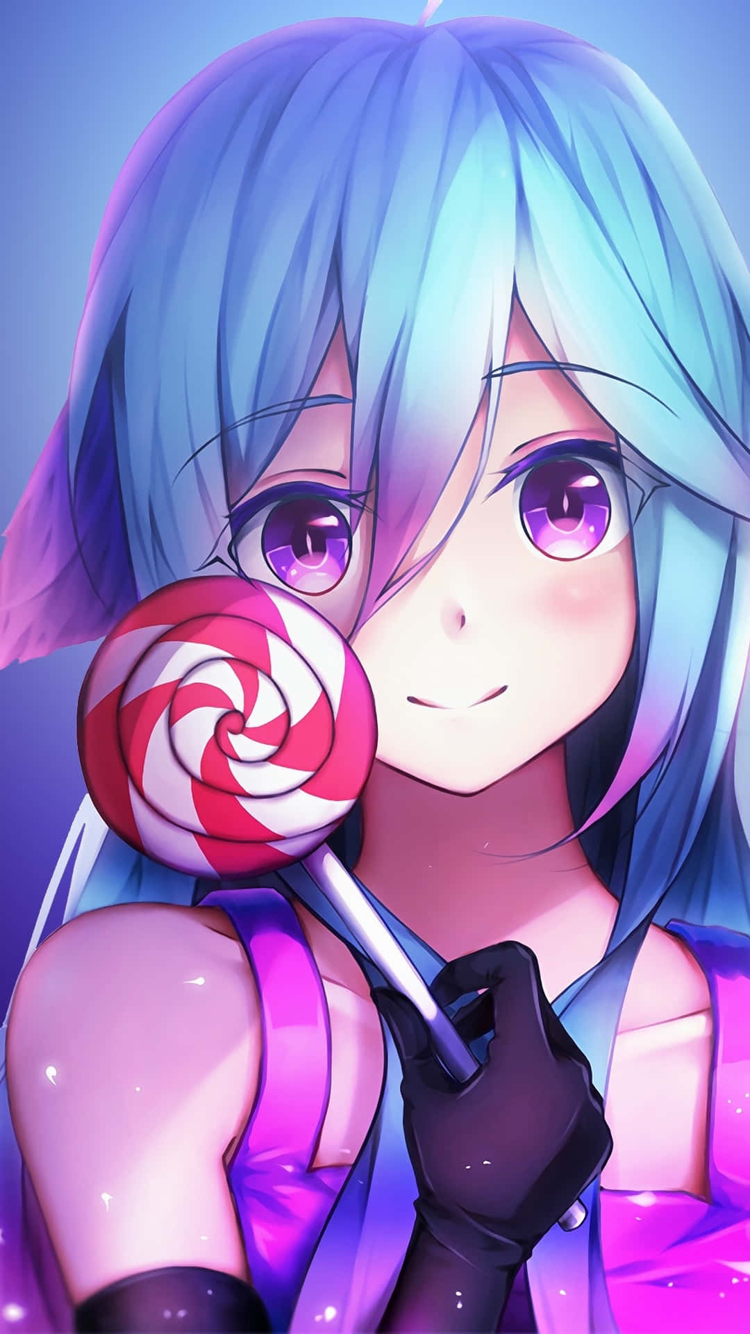 Cute Kawaii Anime Girl With Lollipop Wallpaper