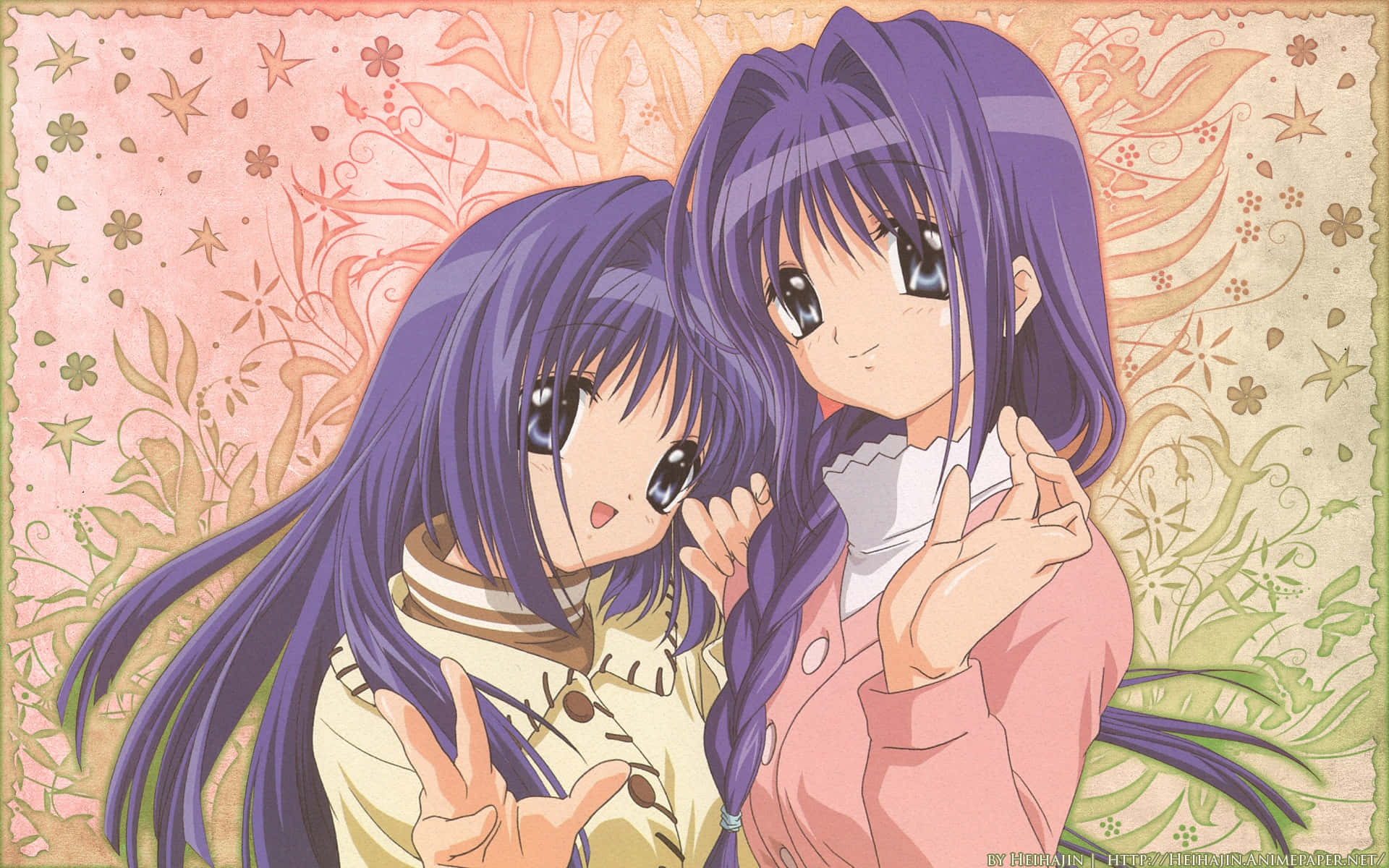 To anime-piger med lilla hår og lilla hår Wallpaper