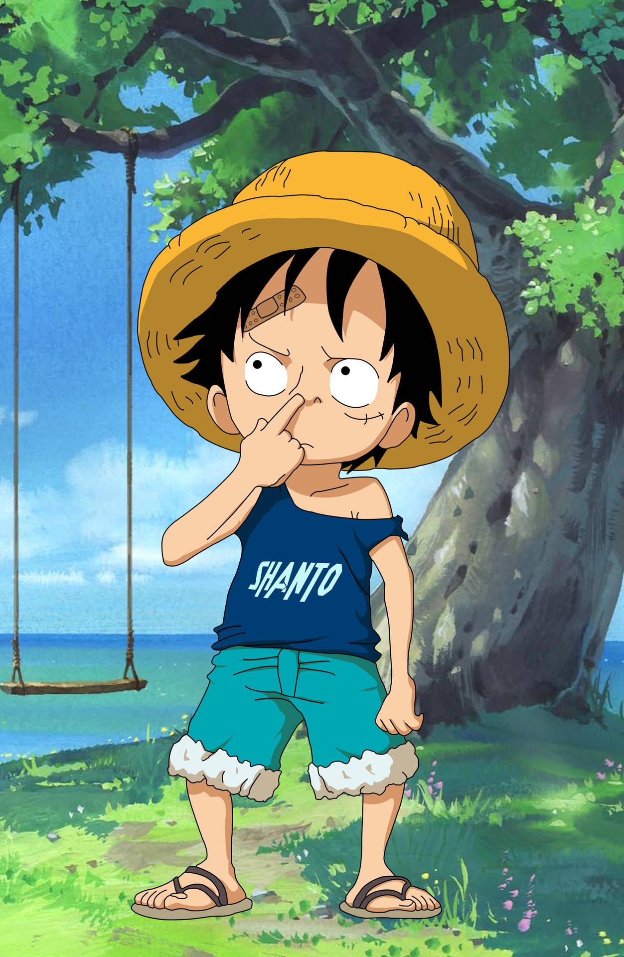 Luffy,el Adorable Personaje De Anime, Sacándose Los Mocos Fondo de pantalla