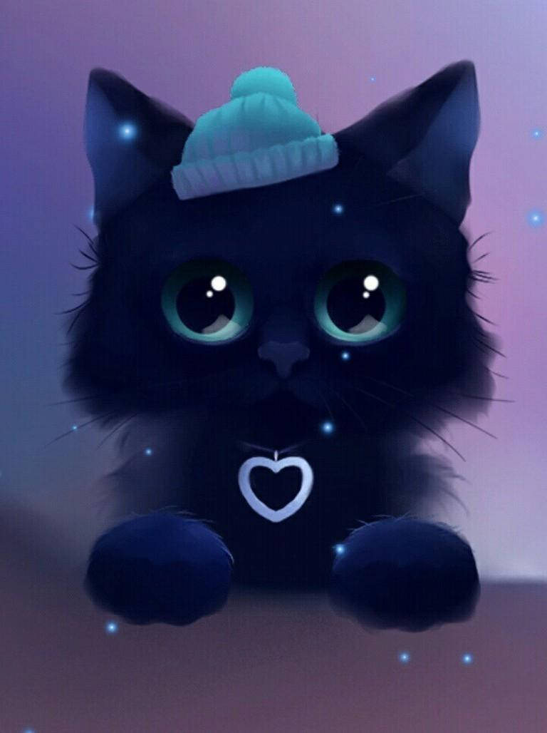 Cute Kawaii Cat Blue Beanie Wallpaper