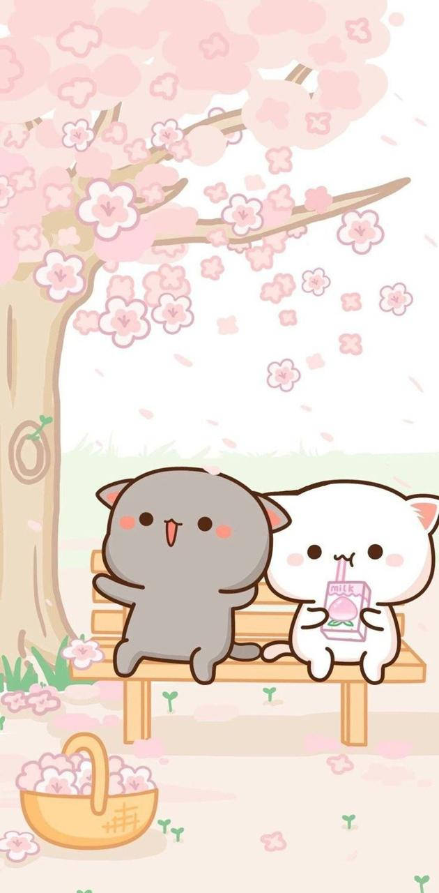 Cute Kawaii Cat Cherry Blossom Tree Wallpaper