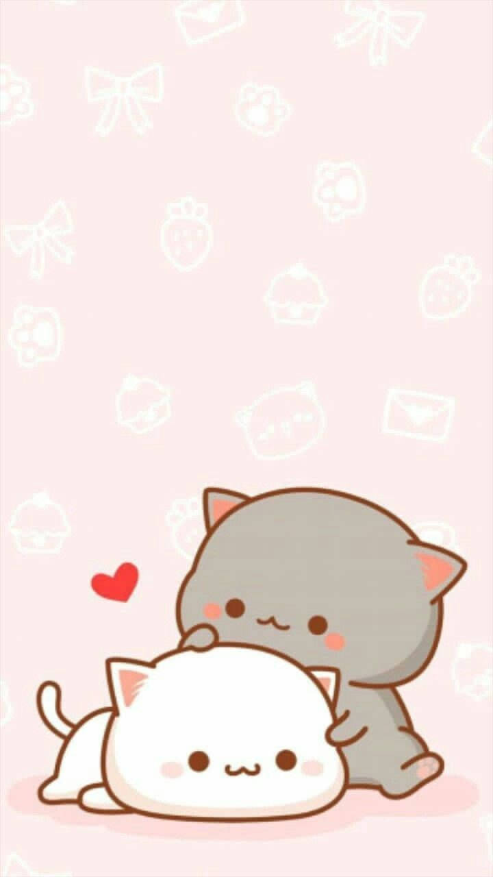 Cute Kawaii Cat Cuddle Wallpaper