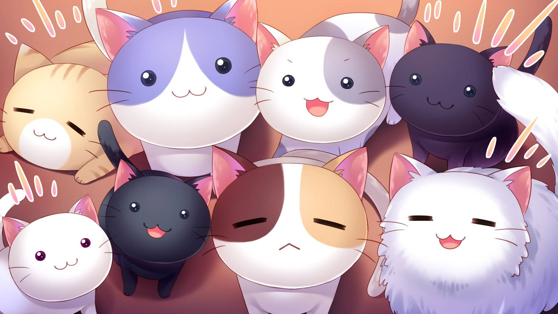 Cute Kawaii Cat Group Wallpaper