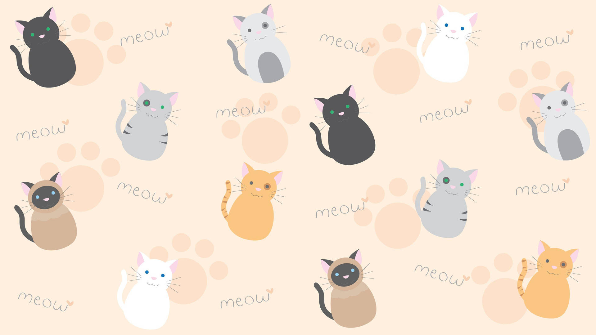 Cute Kawaii Cat Group Meow Wallpaper