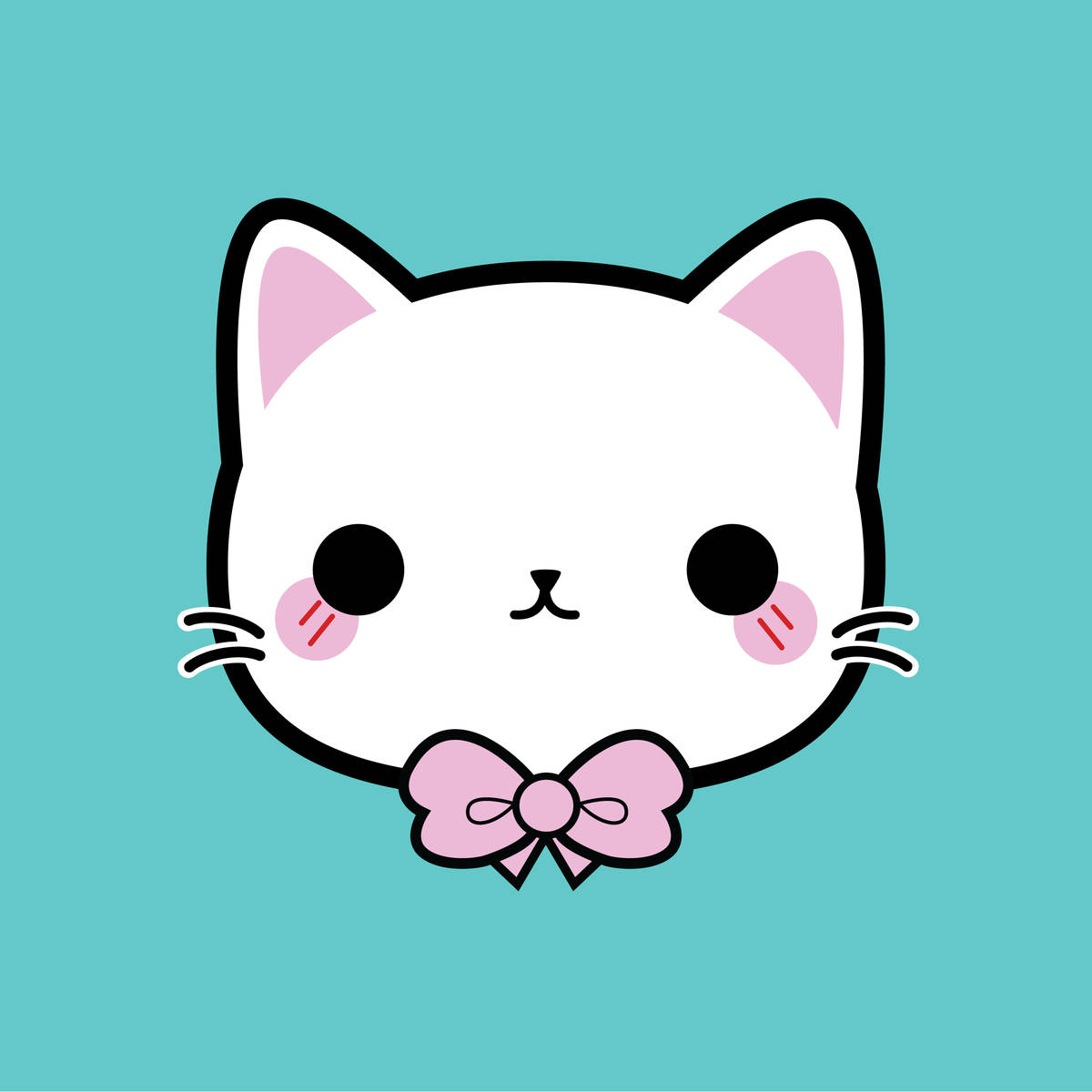 Cute Kawaii Cat Pink Bow Wallpaper