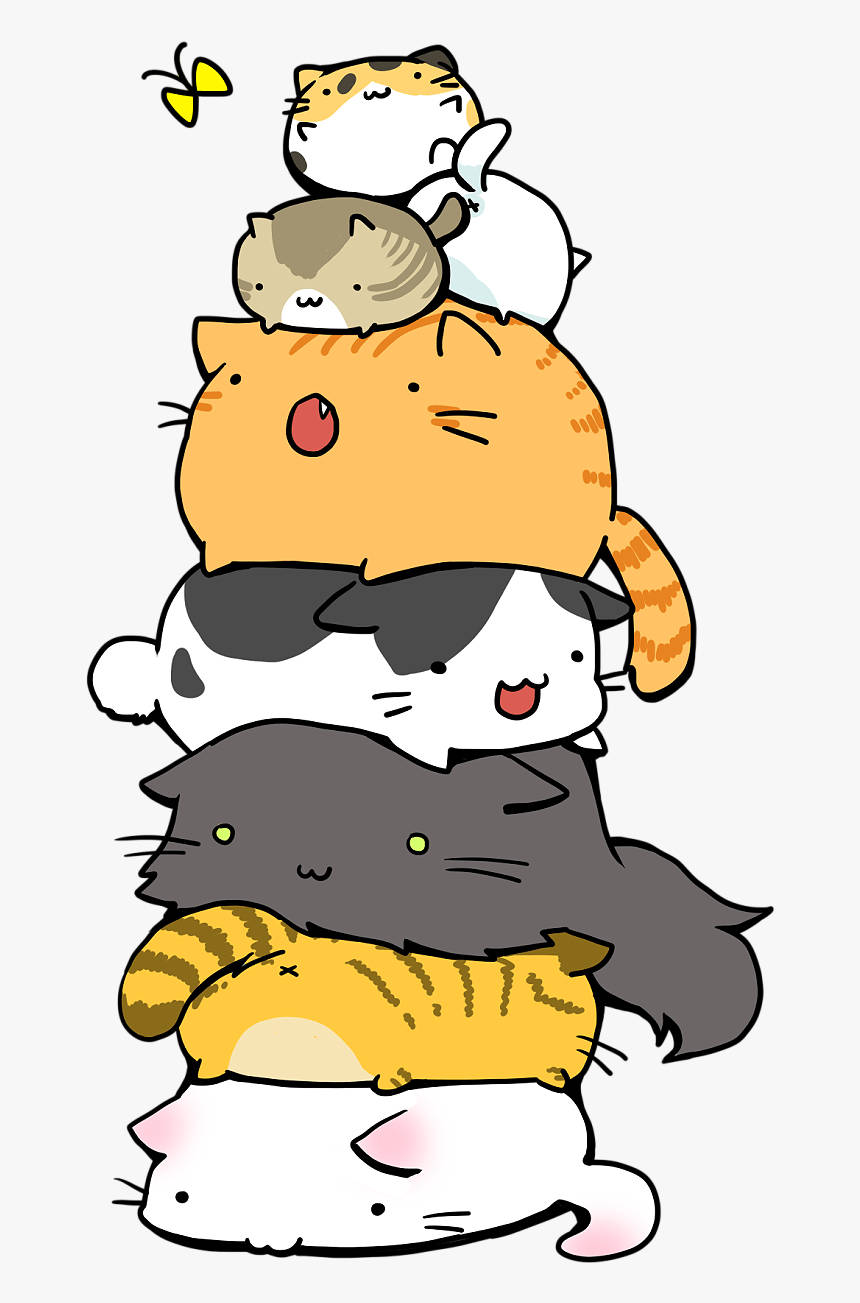 Cute Kawaii Cat Stacked On Each Other Wallpaper
