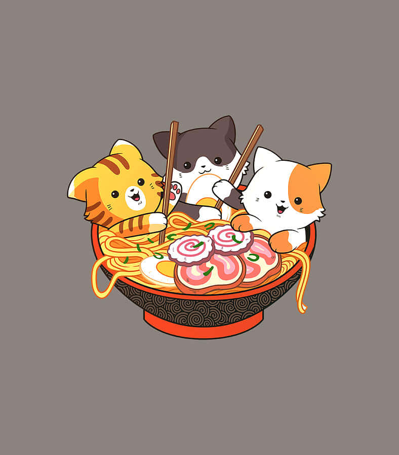 Cute Kawaii Cats Eating Ramen Picture