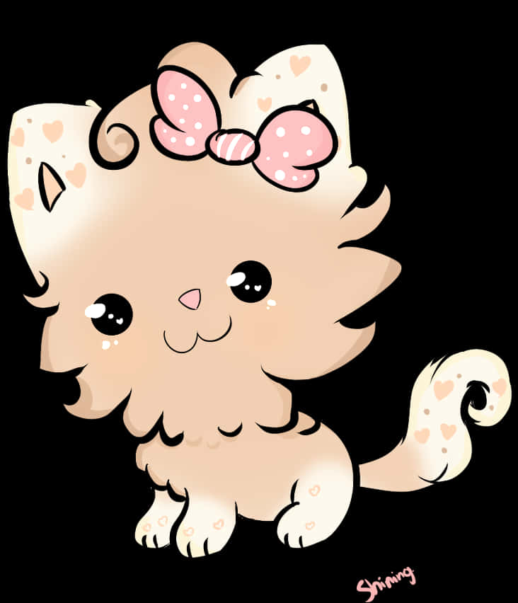 Cute Kawaii Catwith Bow PNG