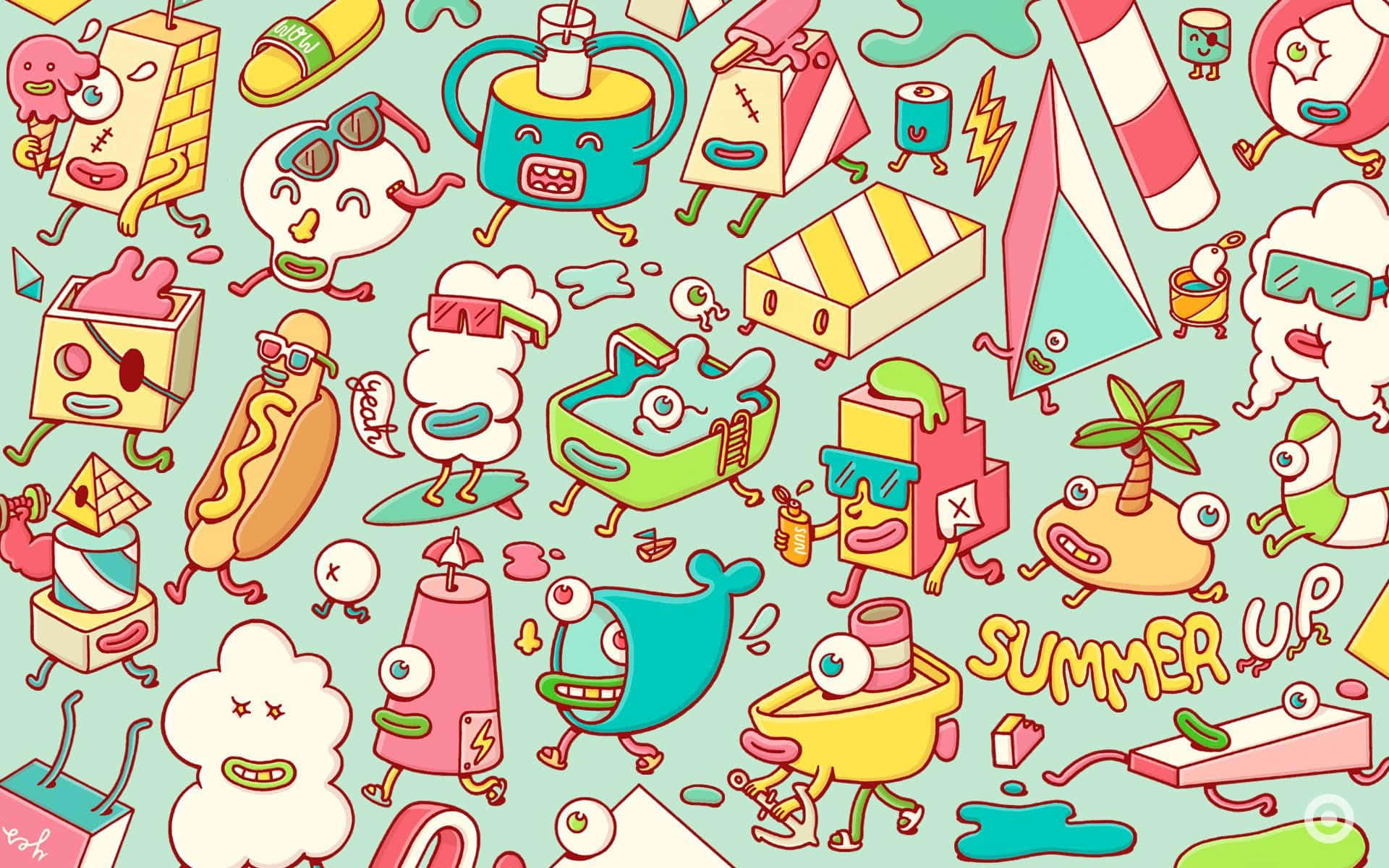 A Colorful Pattern Of Cartoon Characters