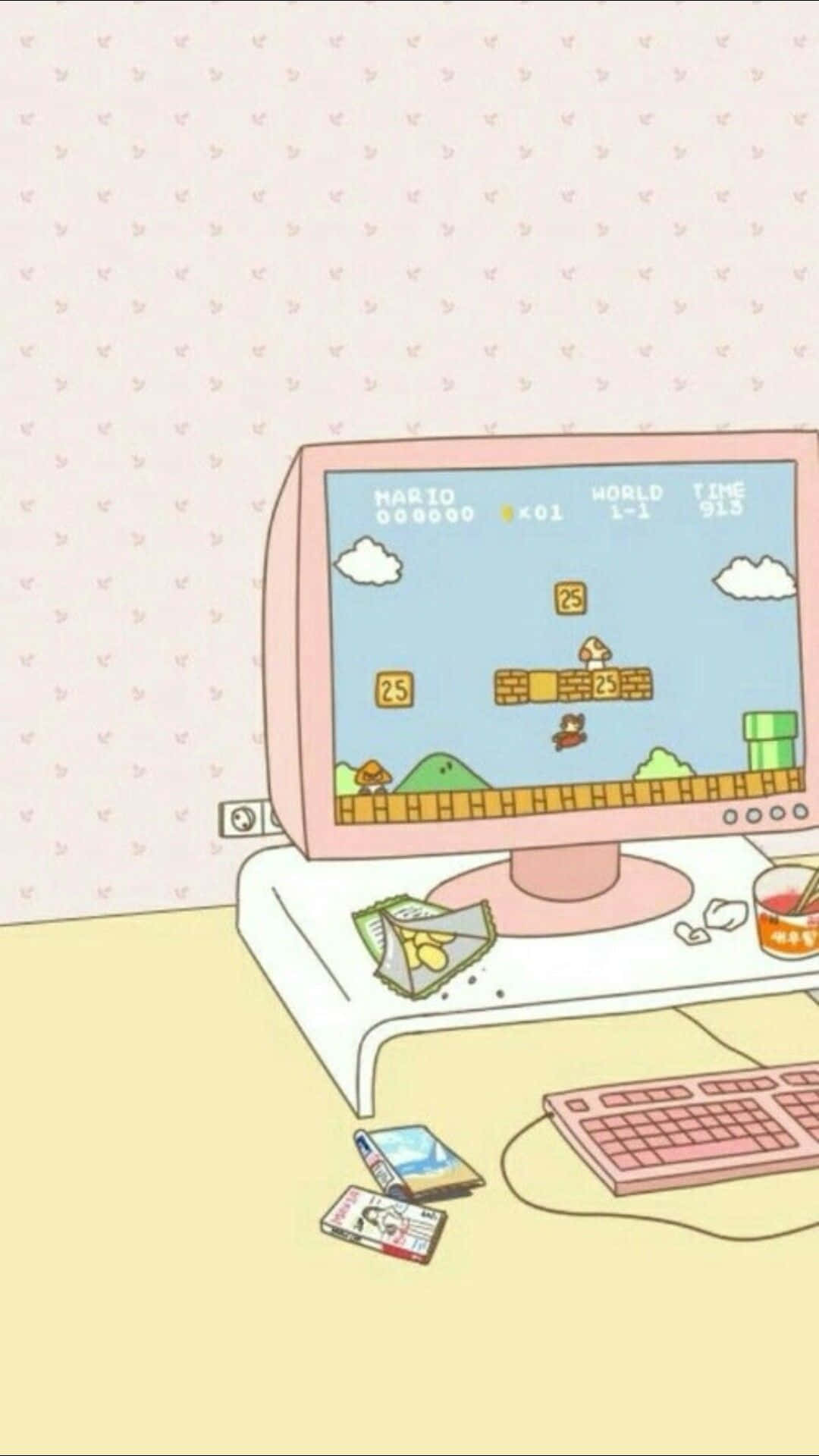 A Pink Computer With A Game On It