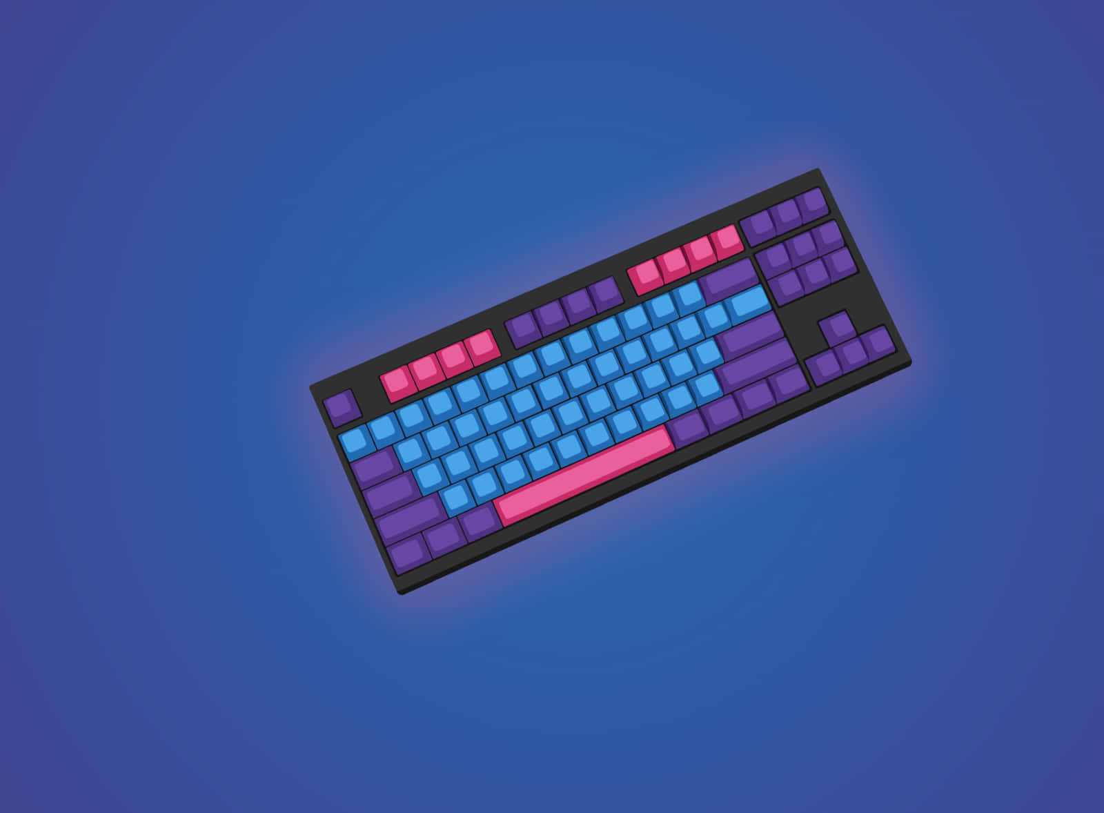 A Computer Keyboard With Blue And Pink Keys