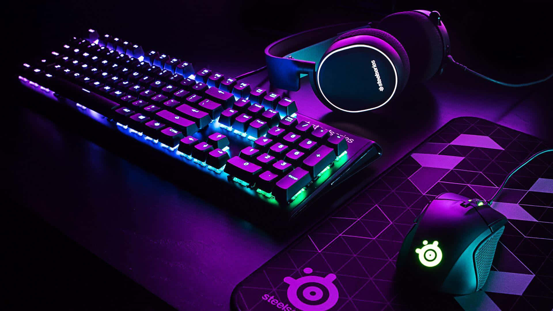 A Gaming Keyboard And Mouse With Purple Lights