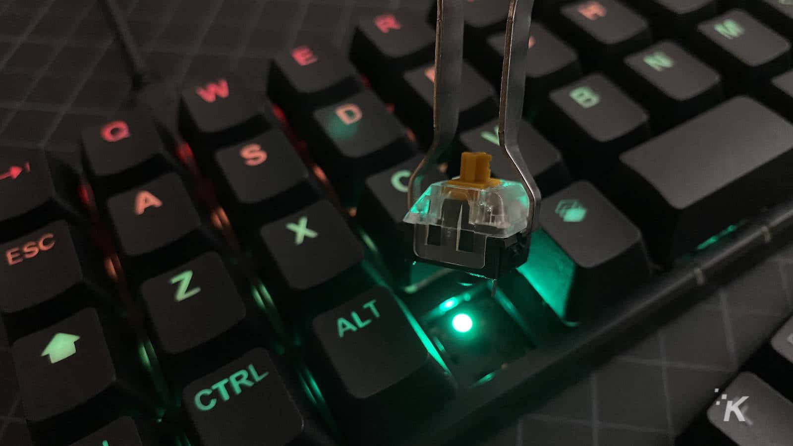 A Green Led Is On A Keyboard