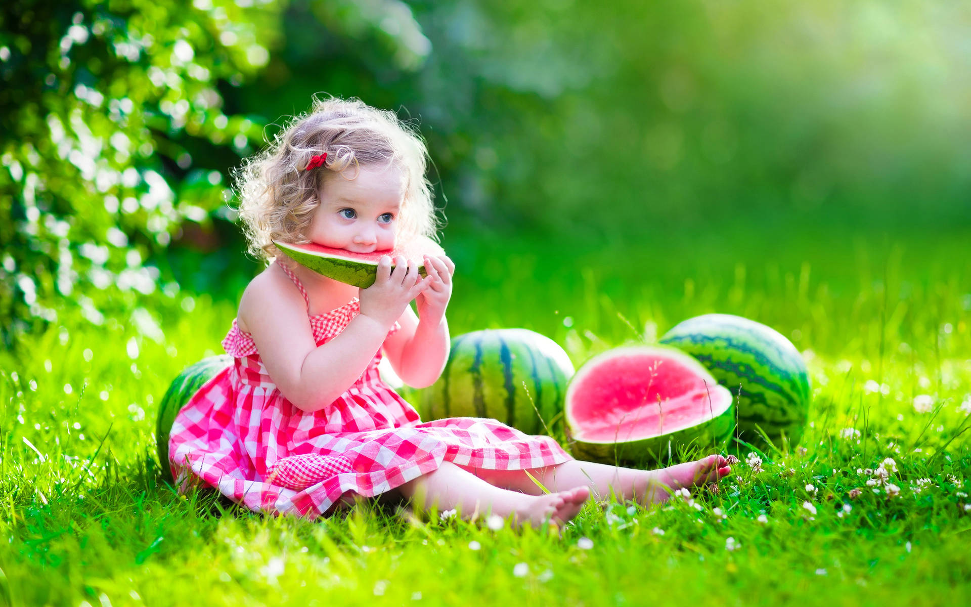 Cute Kid While Enjoying Watermelon wallpaper.