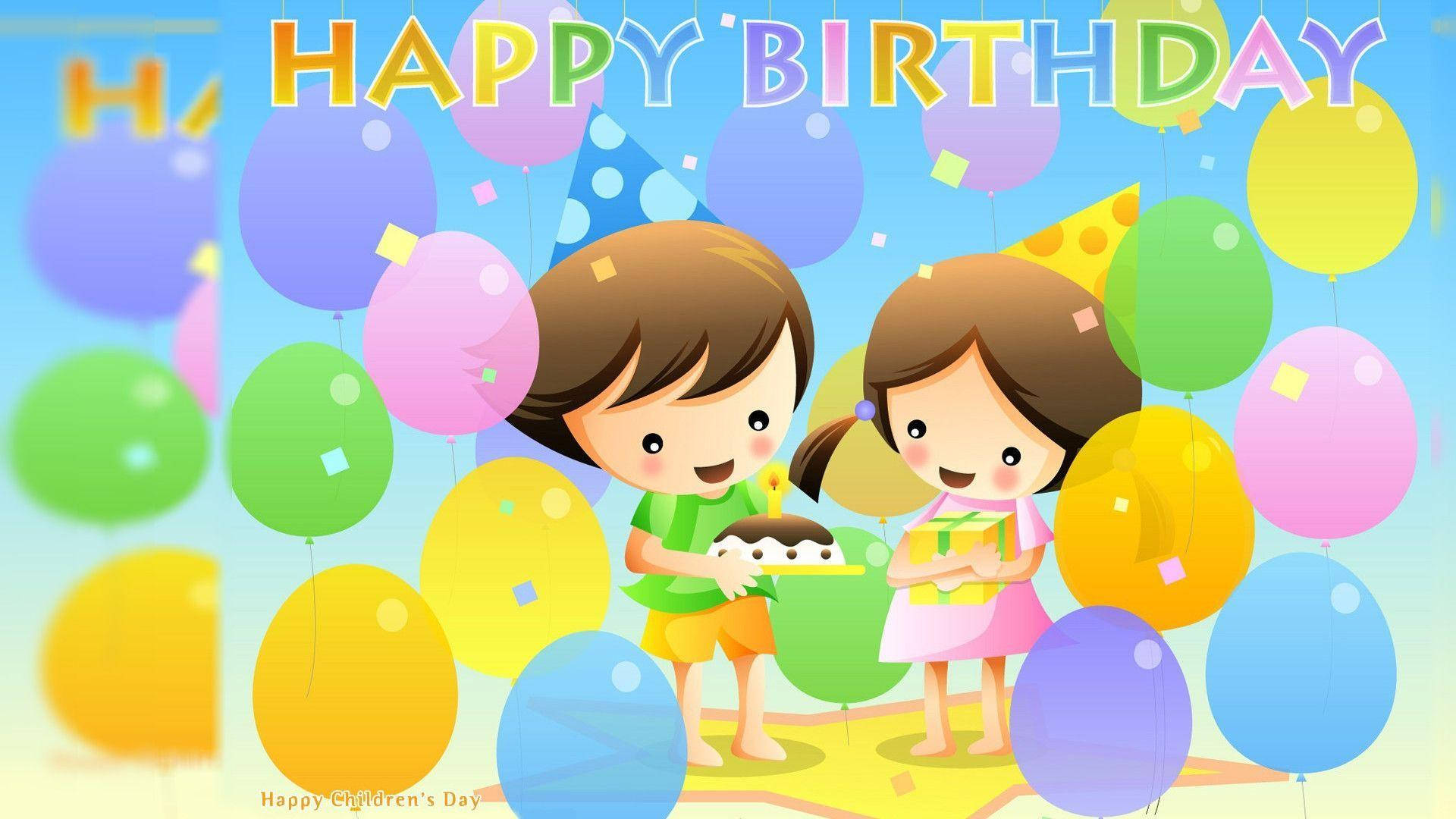 Cute Kids Balloons Birthday Background Wallpaper