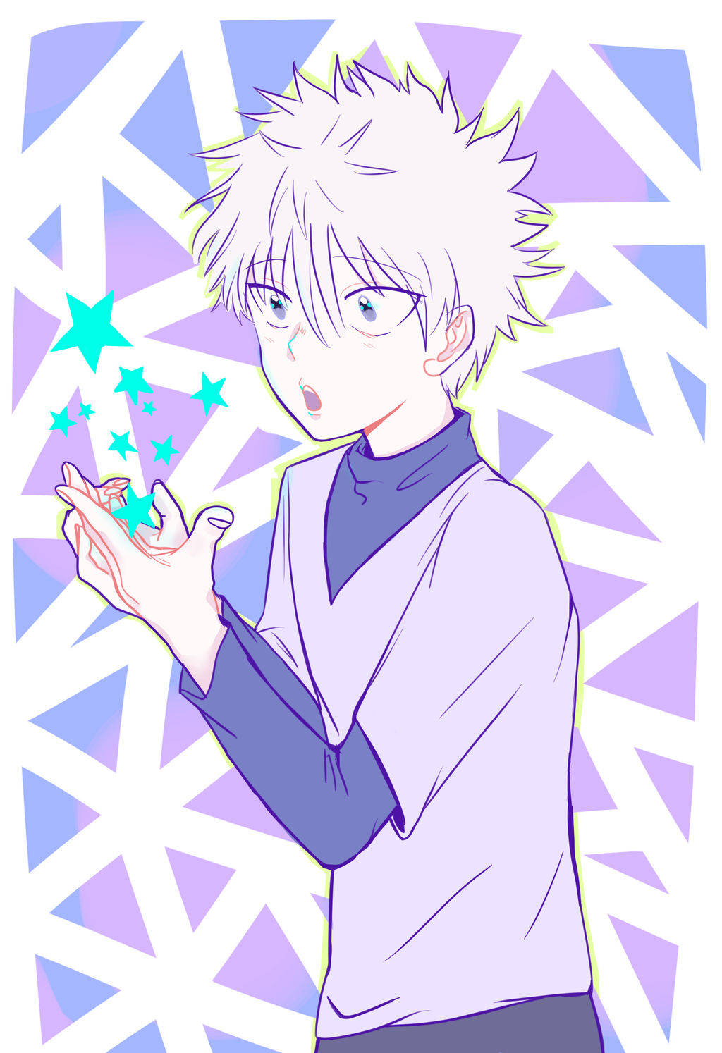 Cute Killua Being Amazed And Holding Blue Stars Wallpaper