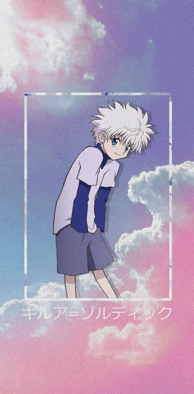 Cute Killua Over Pastel Sky Background Wallpaper