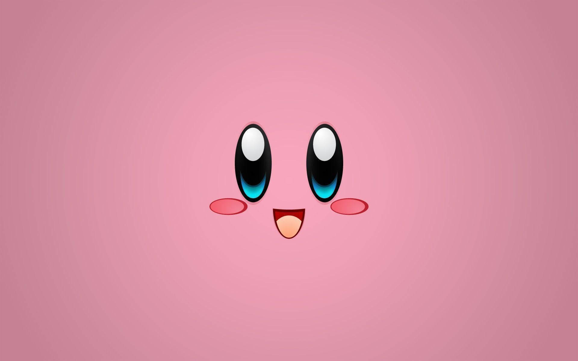 A vibrant pink-colored Kirby looks happy and friendly, inviting us to join the adventure. Wallpaper