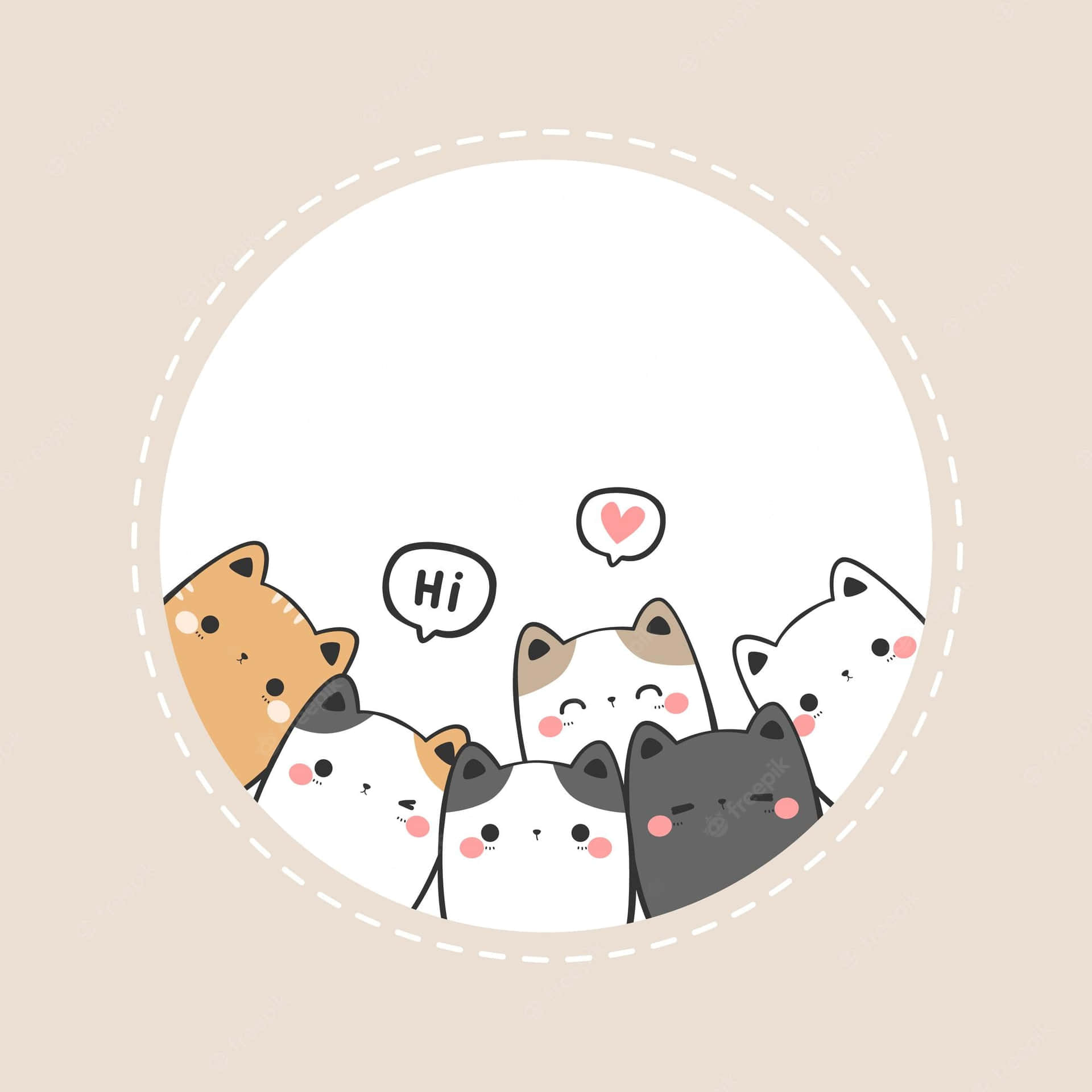 Cute Kittens Peeking From White Circle Wallpaper