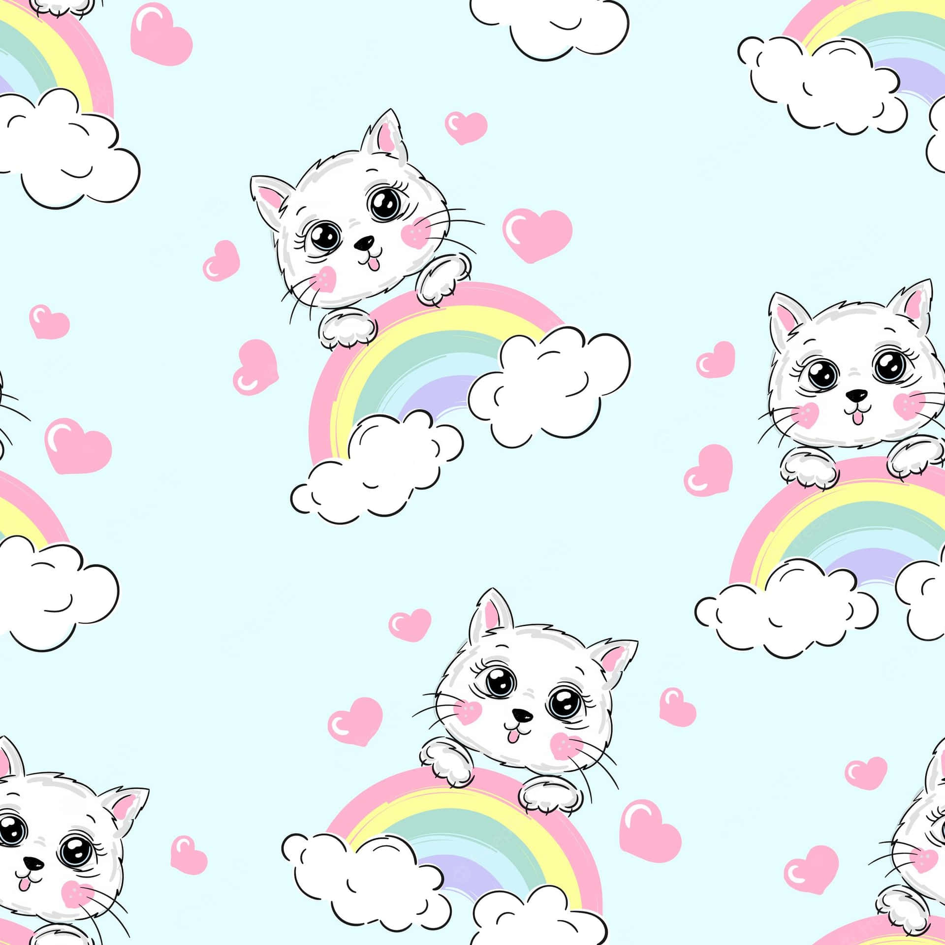 Cute Kitties In Rainbow Patterm Wallpaper