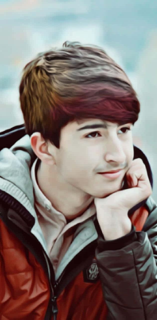 Süßerkoreanischer Junge, Der Eine Rote Jacke Trägt. Wallpaper