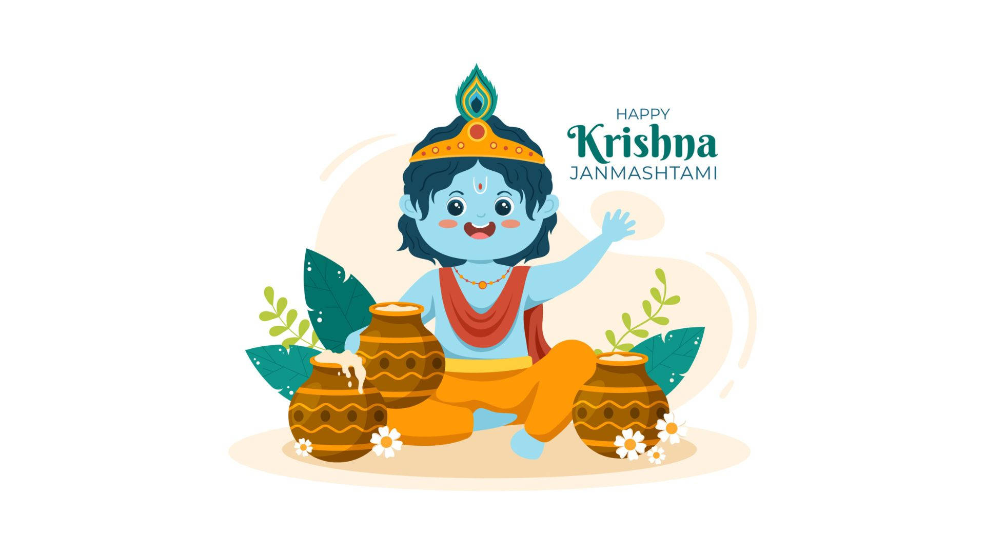 Cute Krishna With Pots