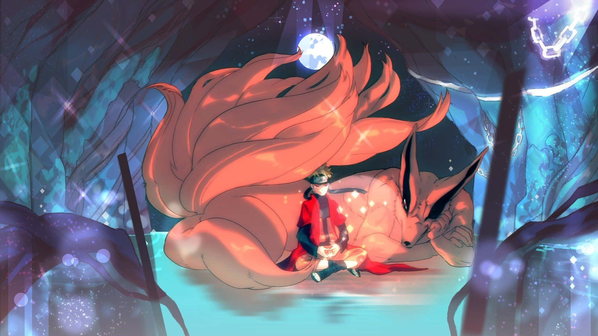 A Girl With A Long Hair And A Big Tail Is Sitting In A Cave Wallpaper
