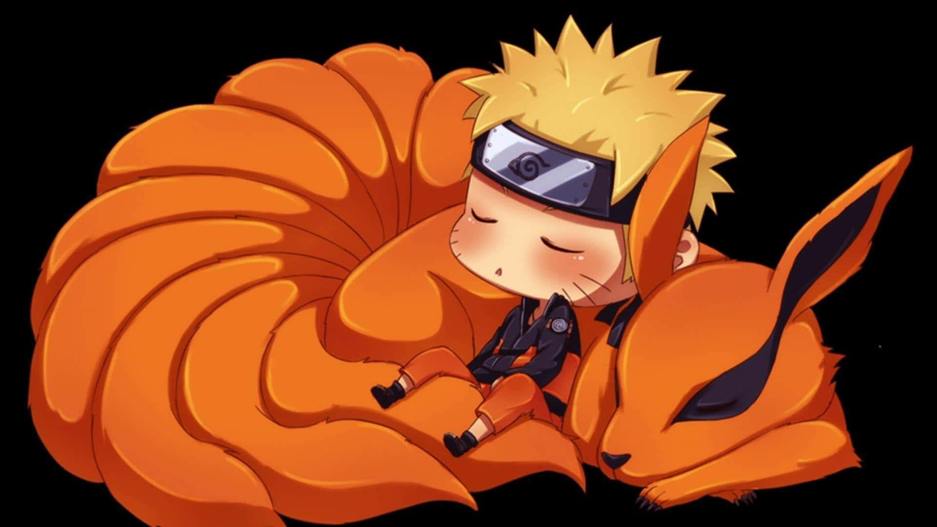 Sötkurama Naruto Chibi Som Sover. Wallpaper