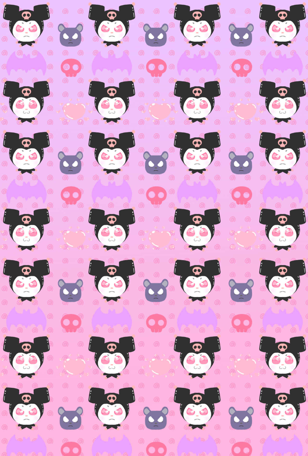 Cute Kuromi Pink Pattern Wallpaper