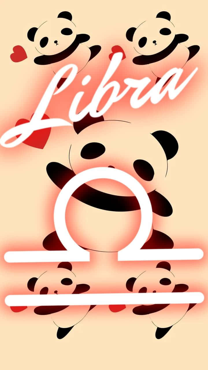 Sød Libra Stjernetegn med pandaer grafisk design booster flad skærm. Wallpaper