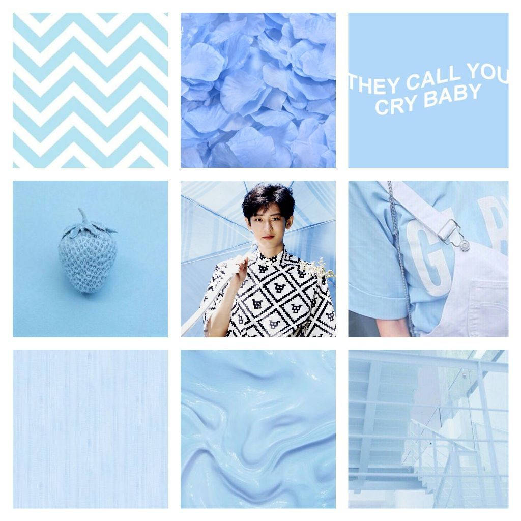 En collage af blå og hvide billeder med ordene de kalder gråder baby Wallpaper