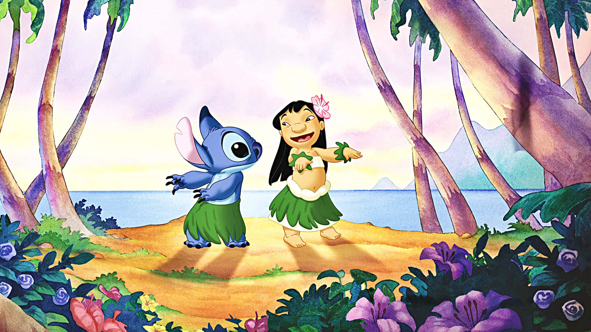 Lilo and Stitch share a heartfelt moment together. Wallpaper