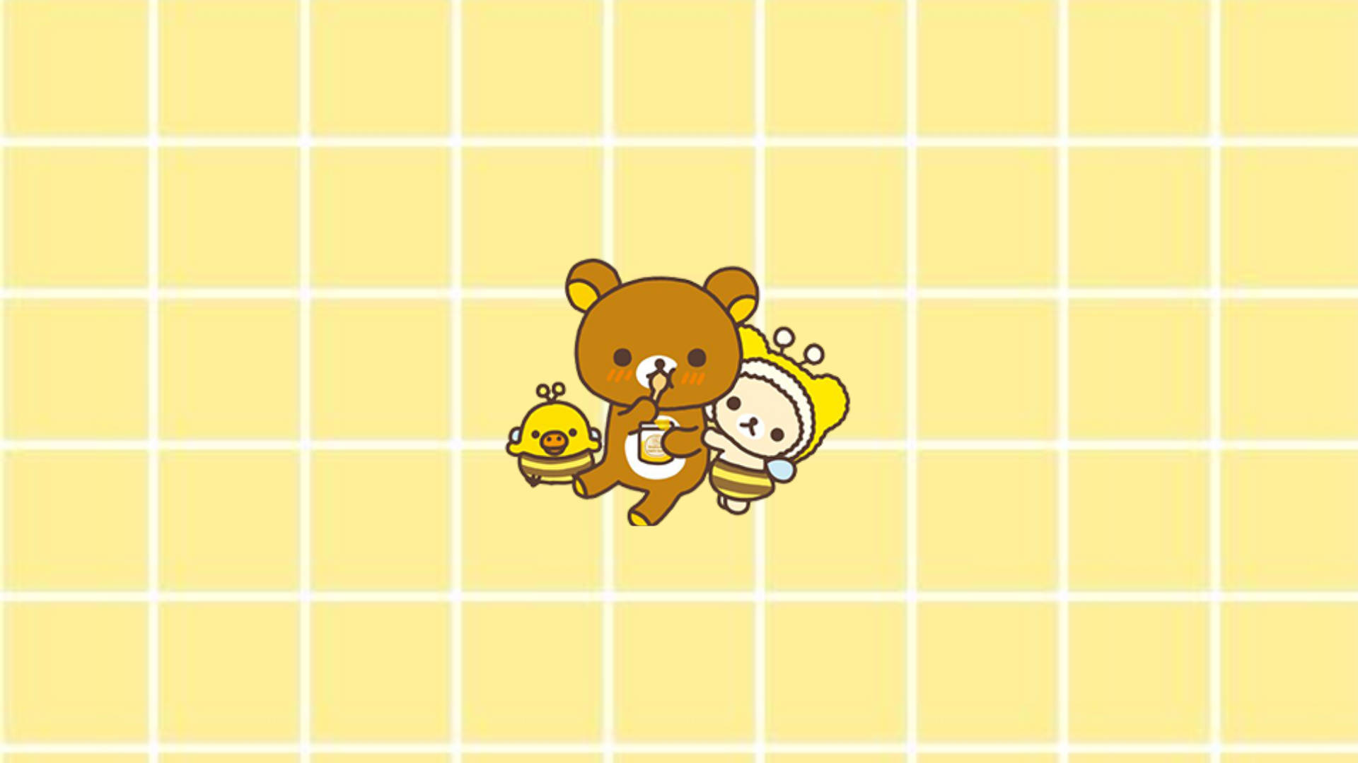 Cute Little Bears In Neon Yellow Plaid Wallpaper