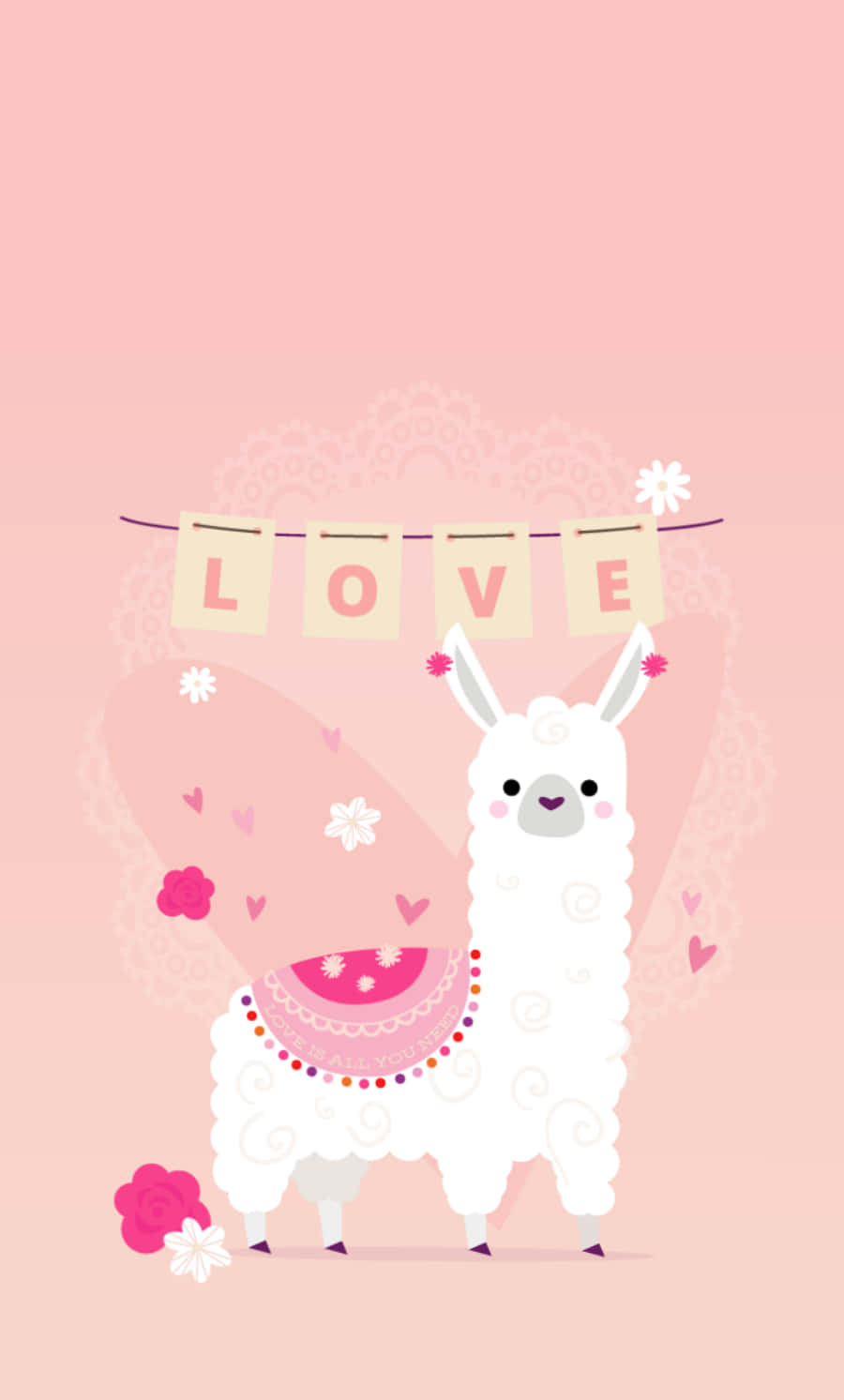 A Cute Llama With Love Written On It Wallpaper