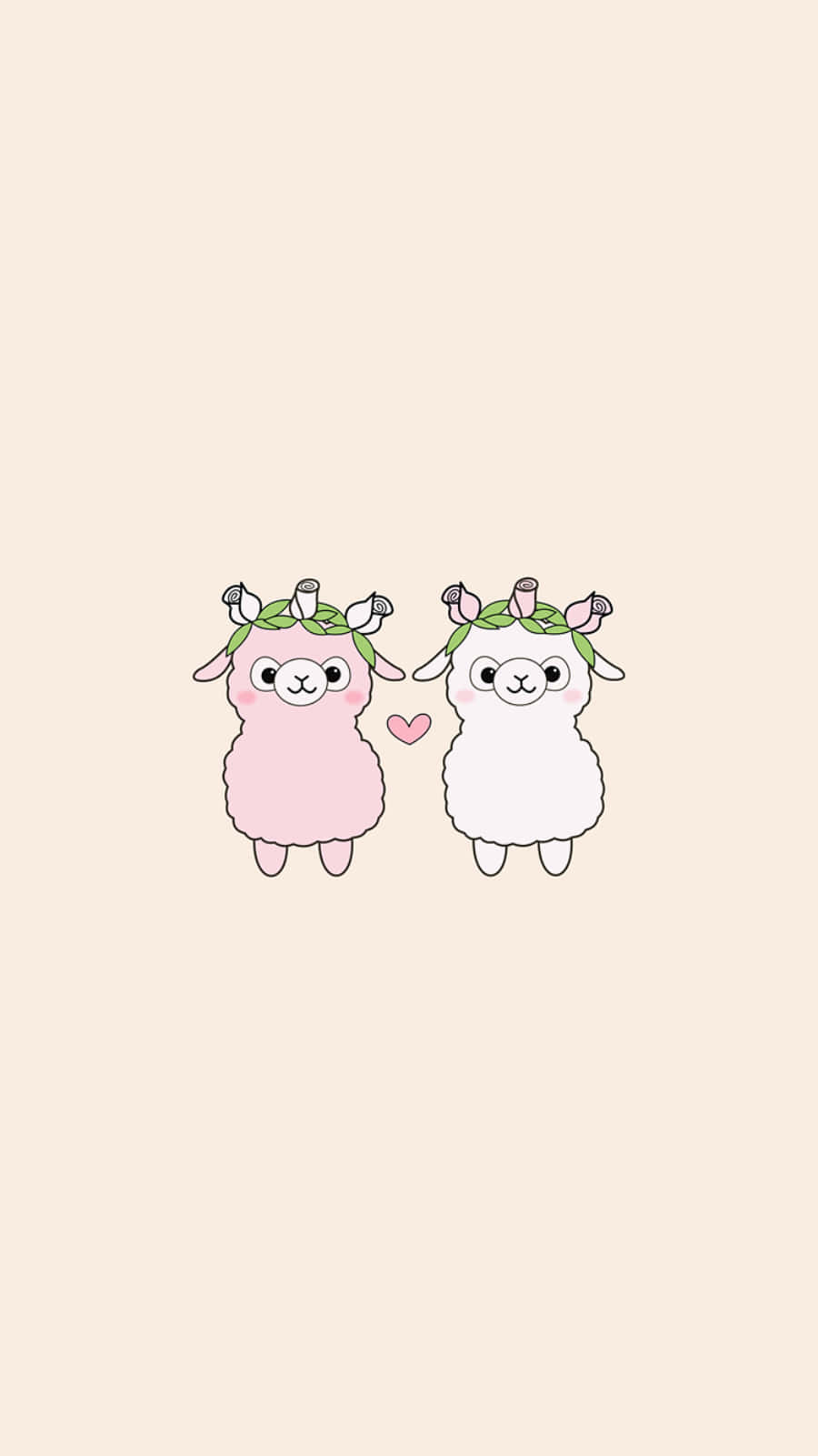 Two Cute Llamas With Flowers On Their Heads Wallpaper