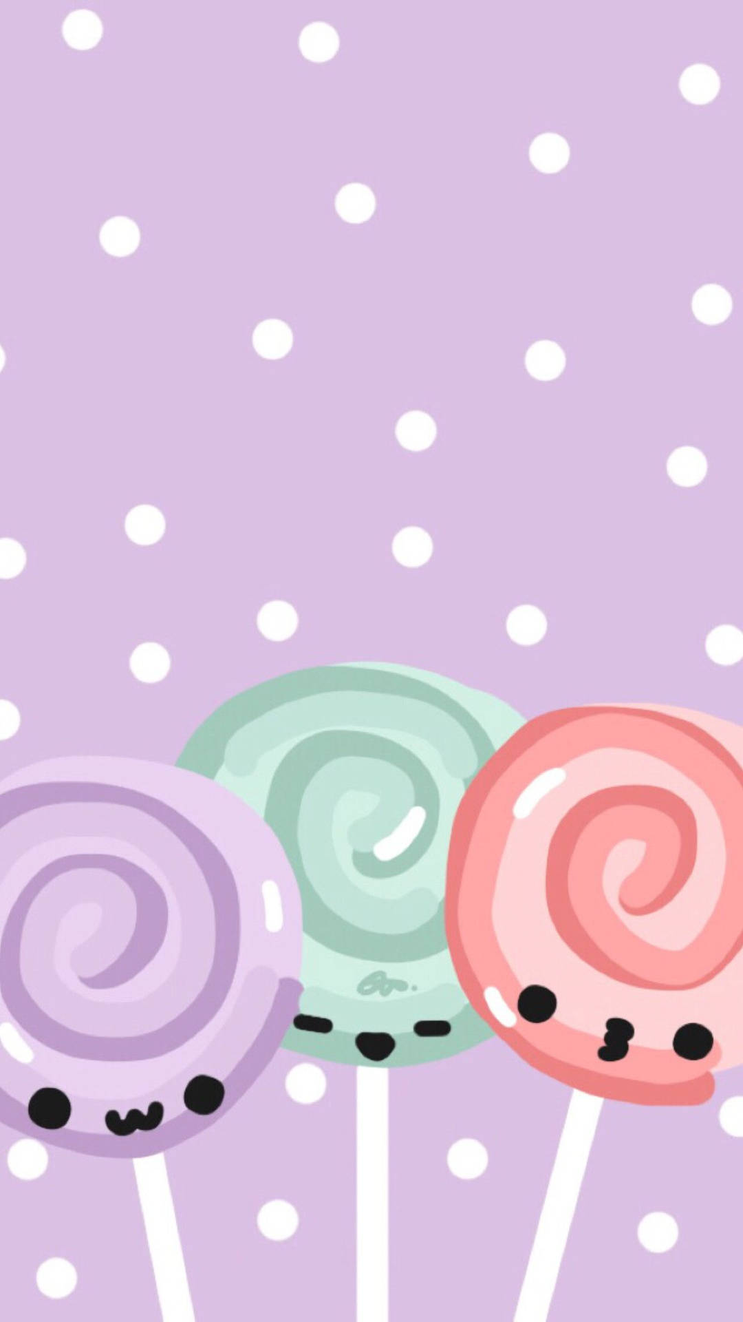 Pastel colored purple, teal, and pink cute lollipop wallpaper.