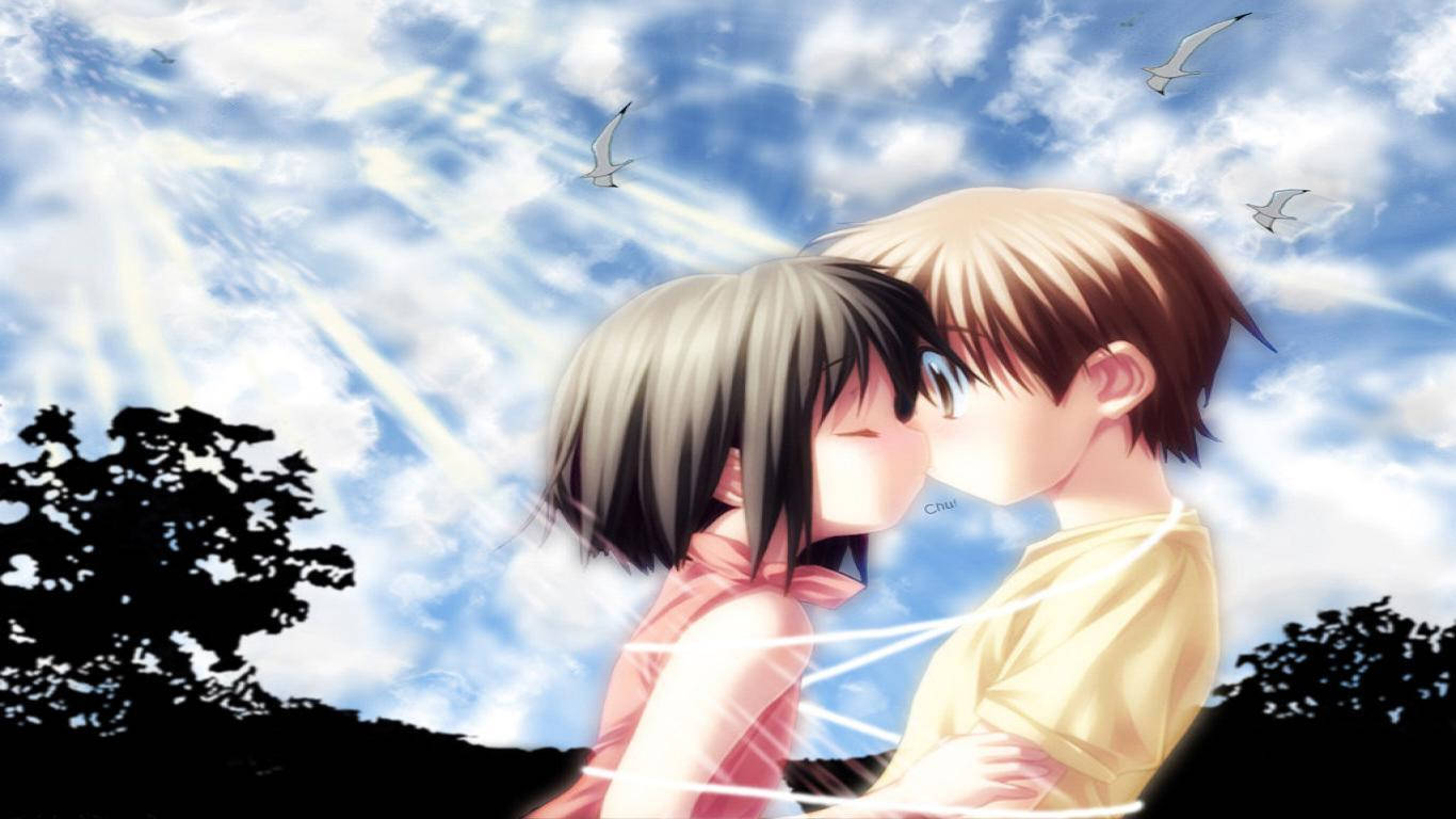 Cute Love Anime Kiss Wallpaper