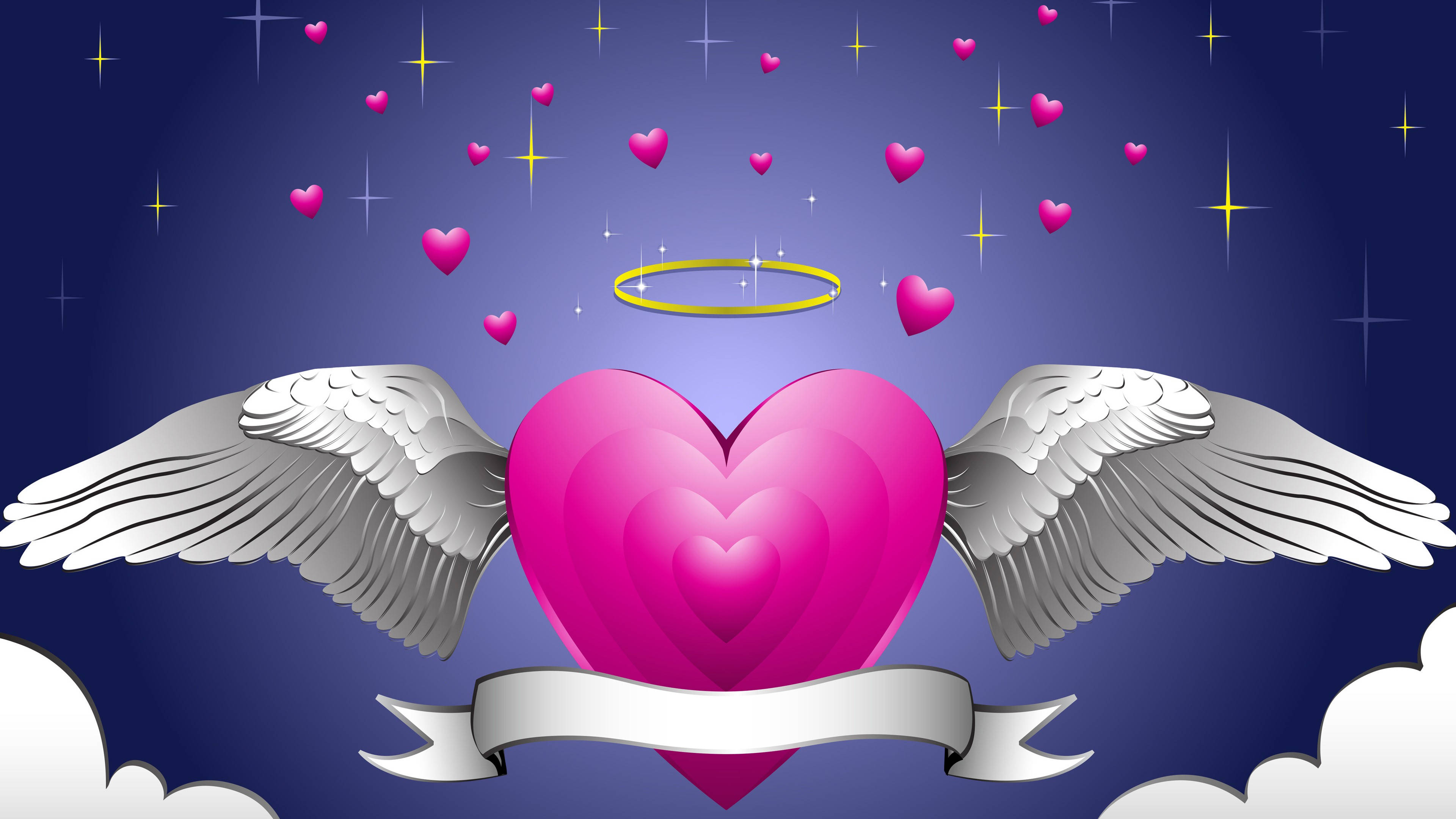 Cute Love Heart With Wings Design Wallpaper