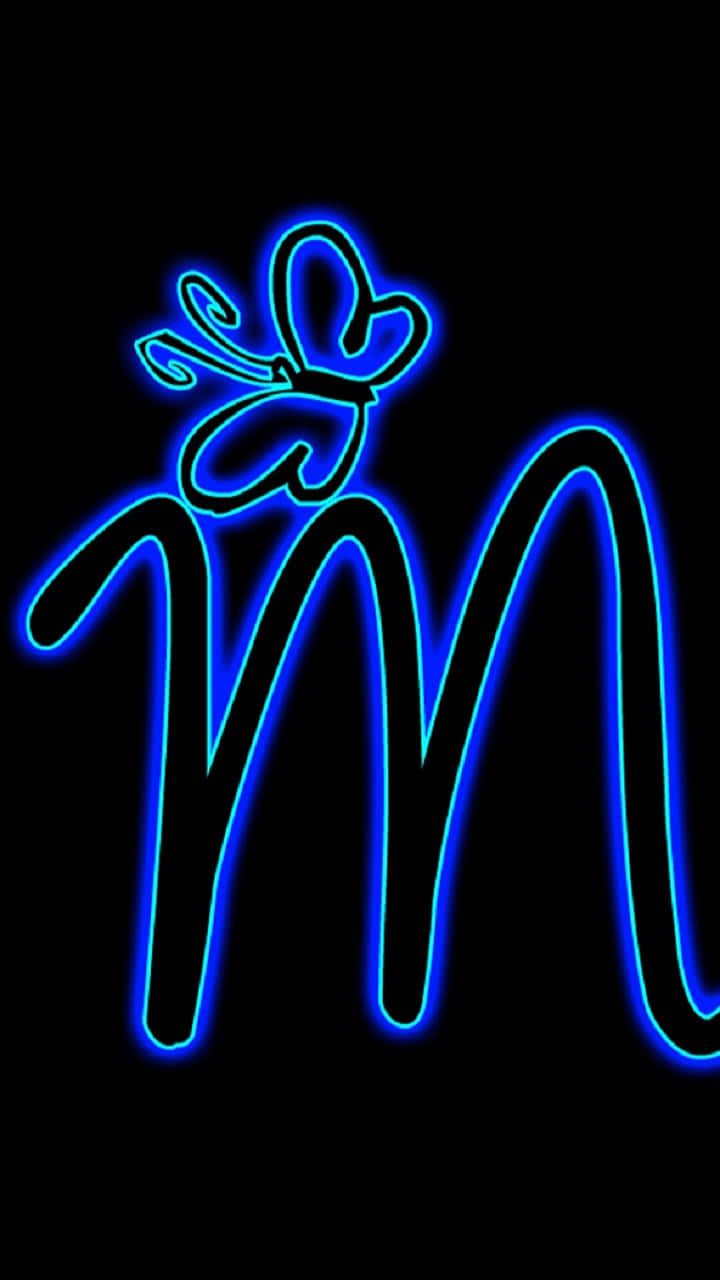 A Blue Neon Letter M With A Butterfly On It Wallpaper
