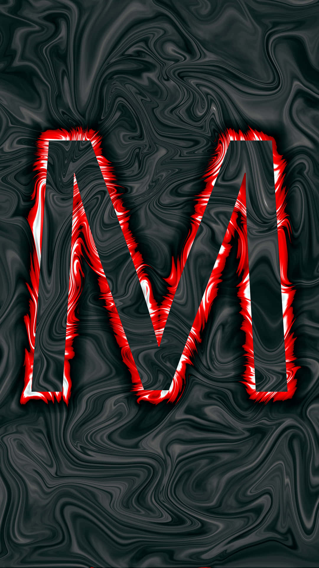 En rød og sort bogstav M på en sort baggrund. Wallpaper