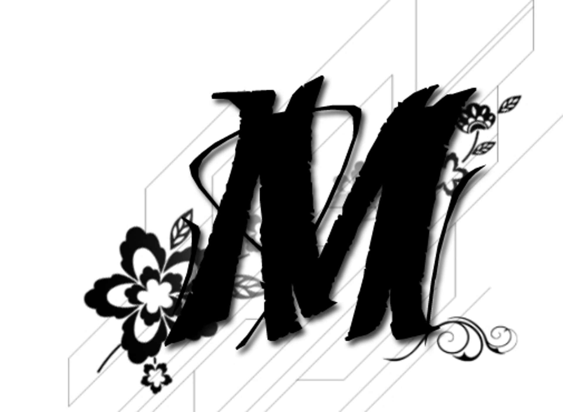 En sort og hvid logo med en blomst og blade Wallpaper