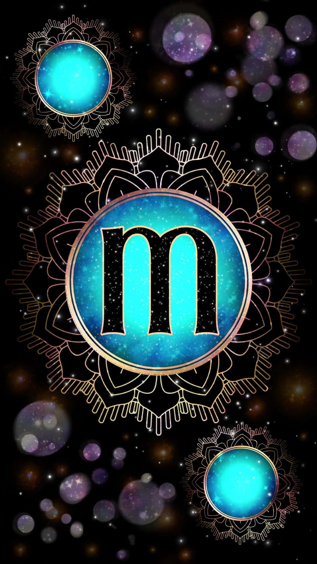 A Blue And Gold Letter M With Stars And A Moon Wallpaper