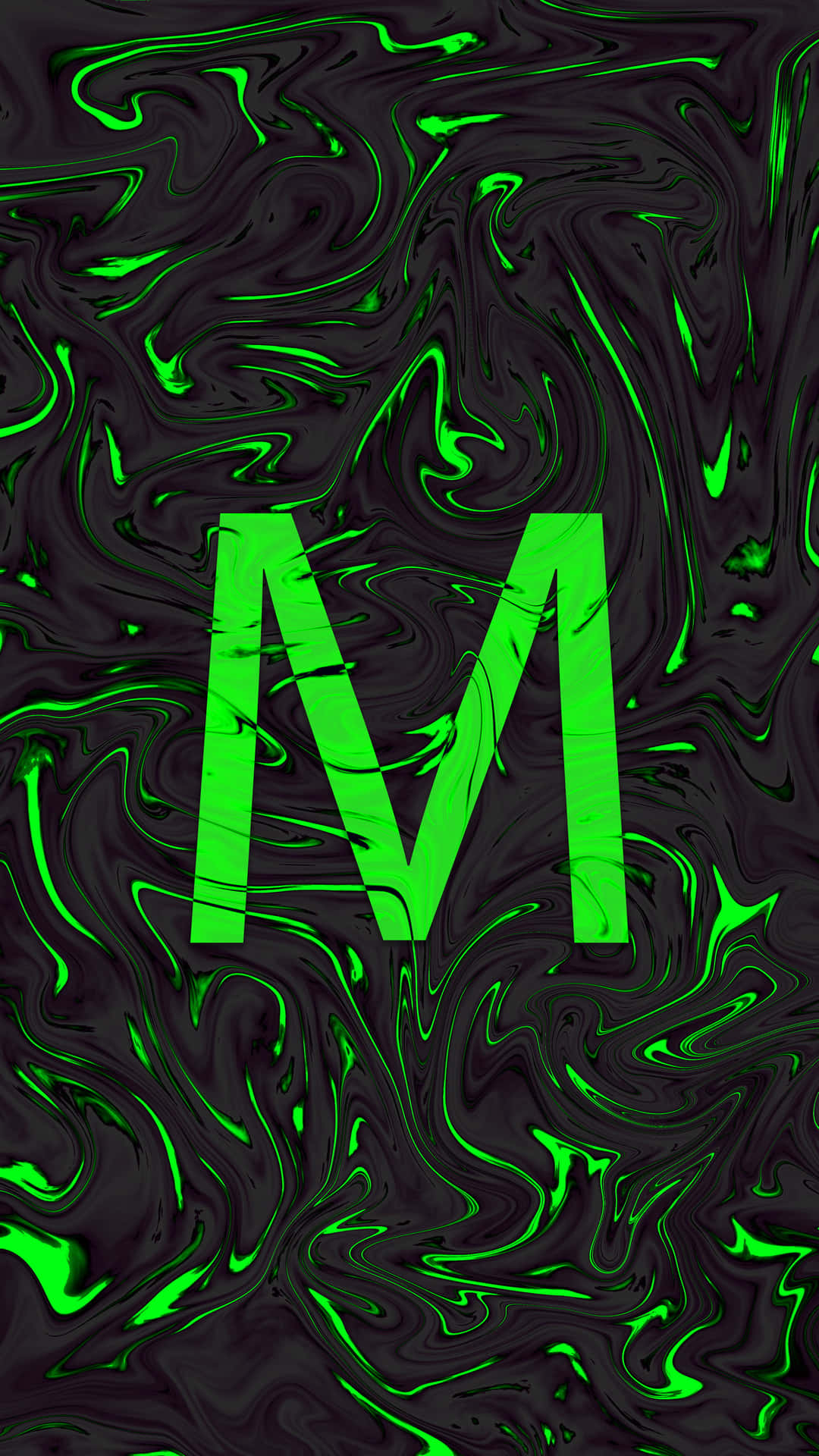 En grøn marmoreret bogstav M på sort baggrund Wallpaper