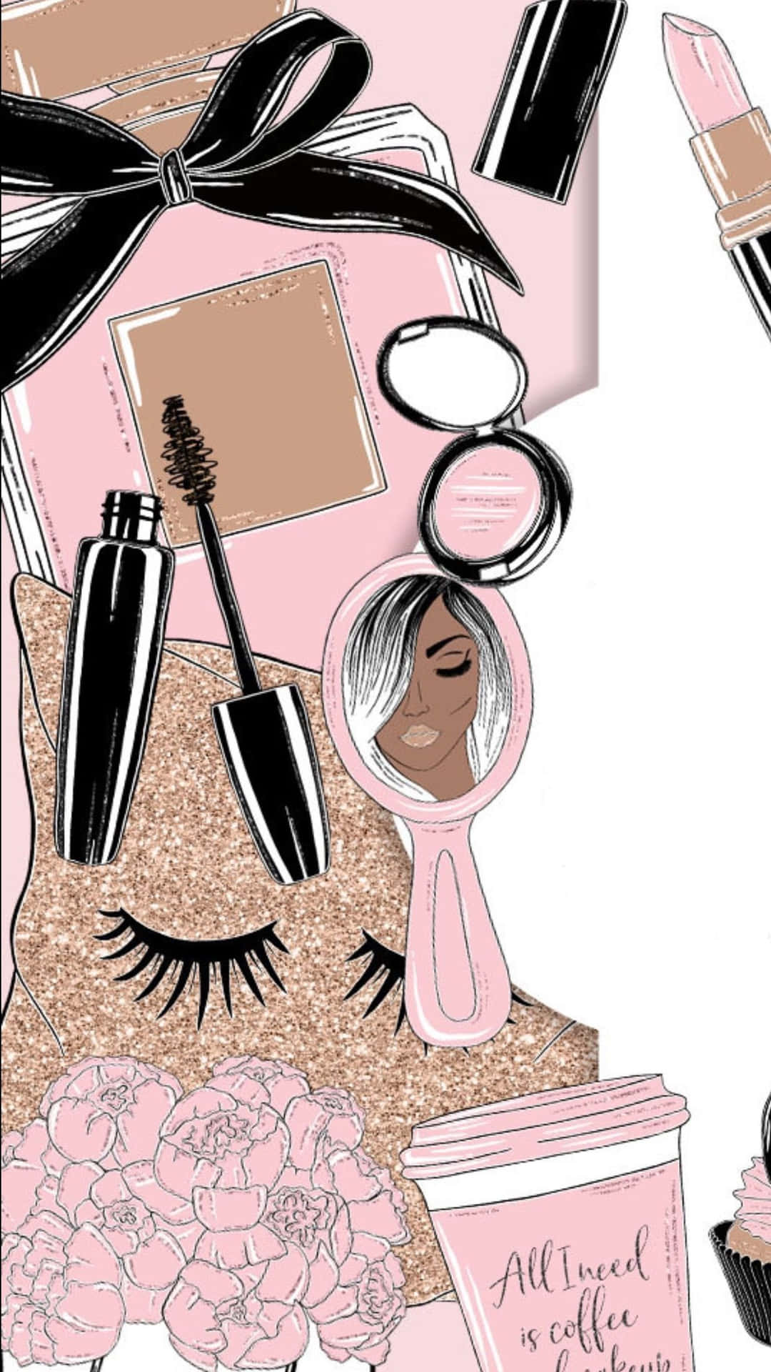 Cute Makeup Border with Cosmetics Elements Stock Vector  Illustration of  mascara drawn 149249339